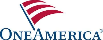 OneAmerica logo with stylized American flag design above the text