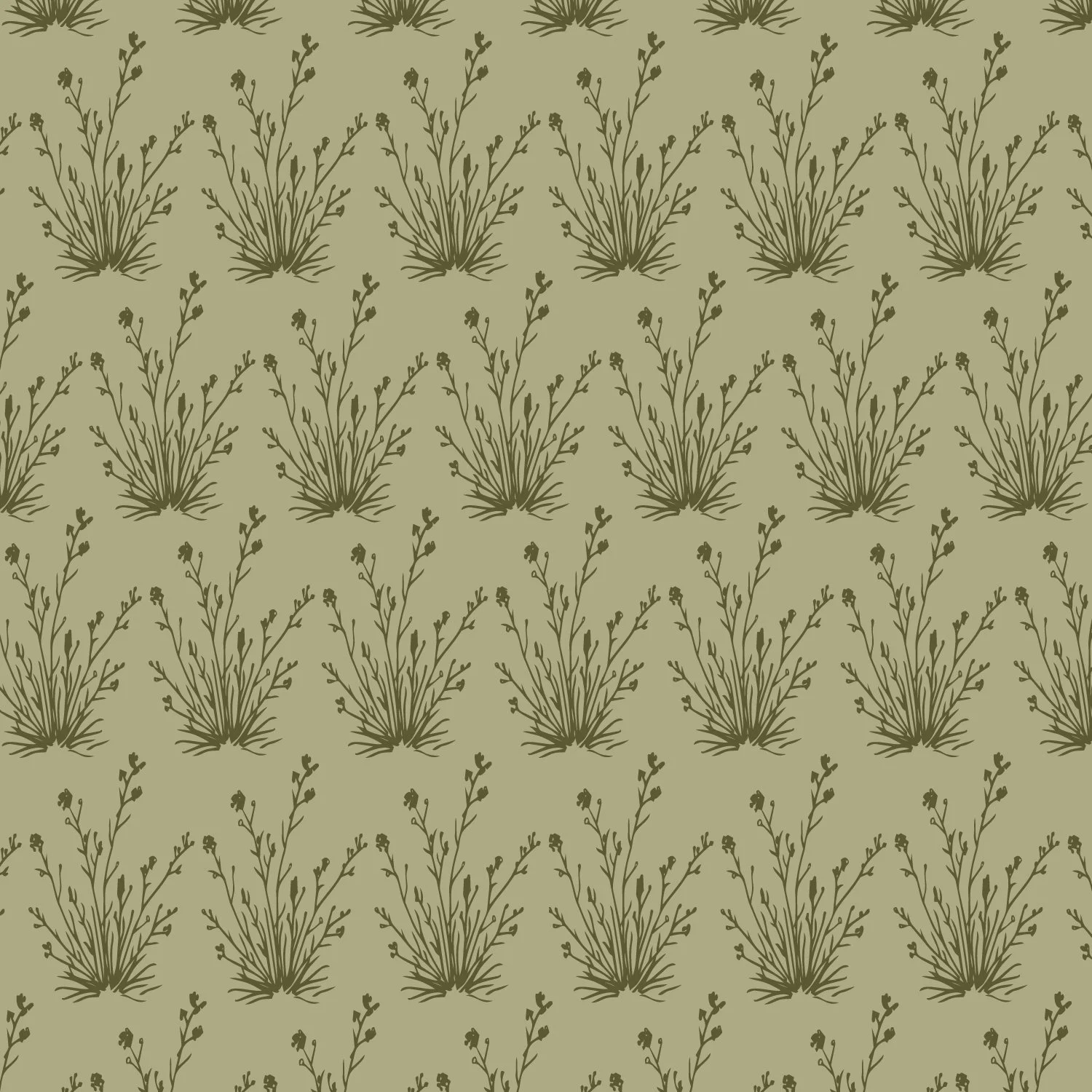 Repeating pattern of stylized desert plants on a light olive background.