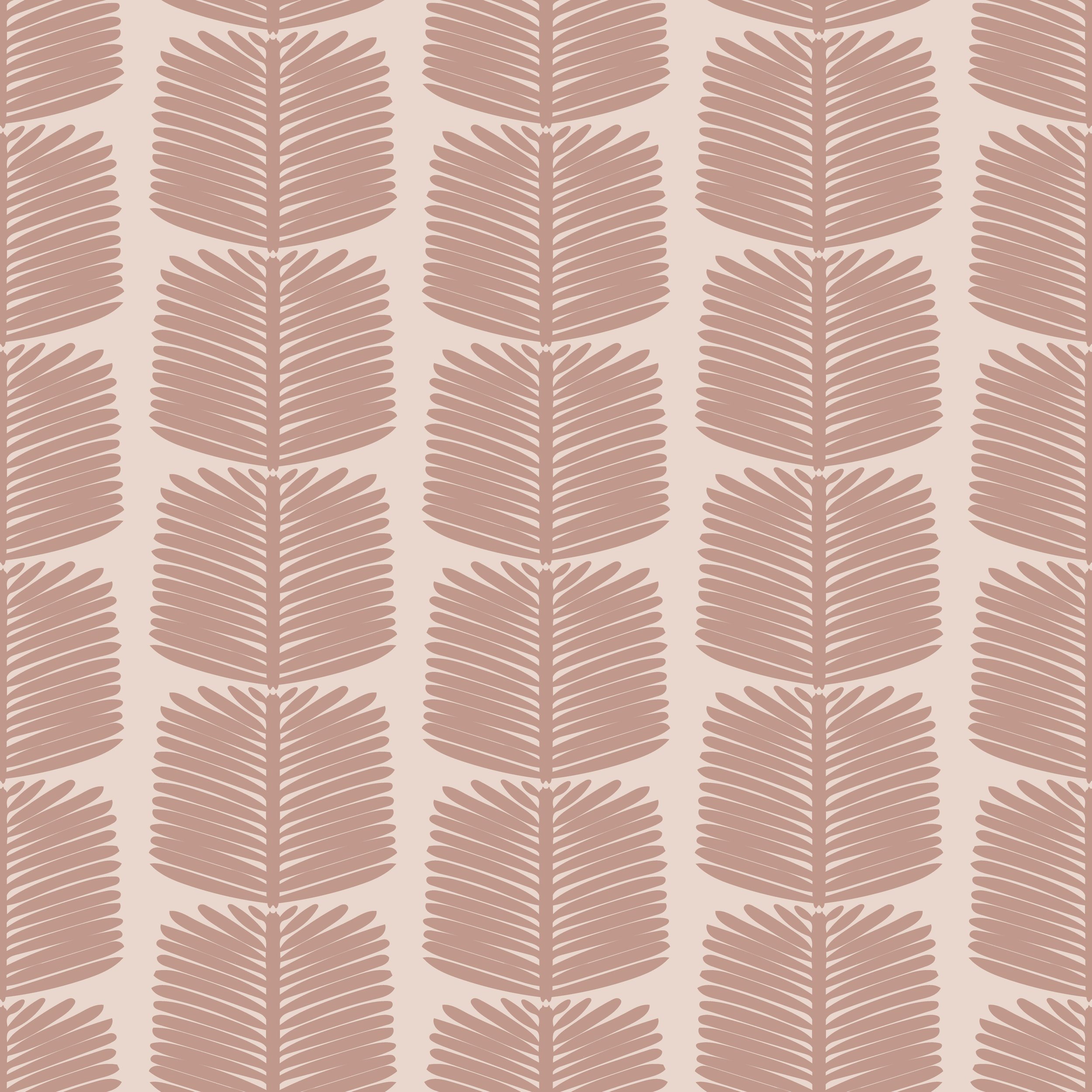 Pattern of beige and brown stylized leaves or fronds arranged in vertical rows.