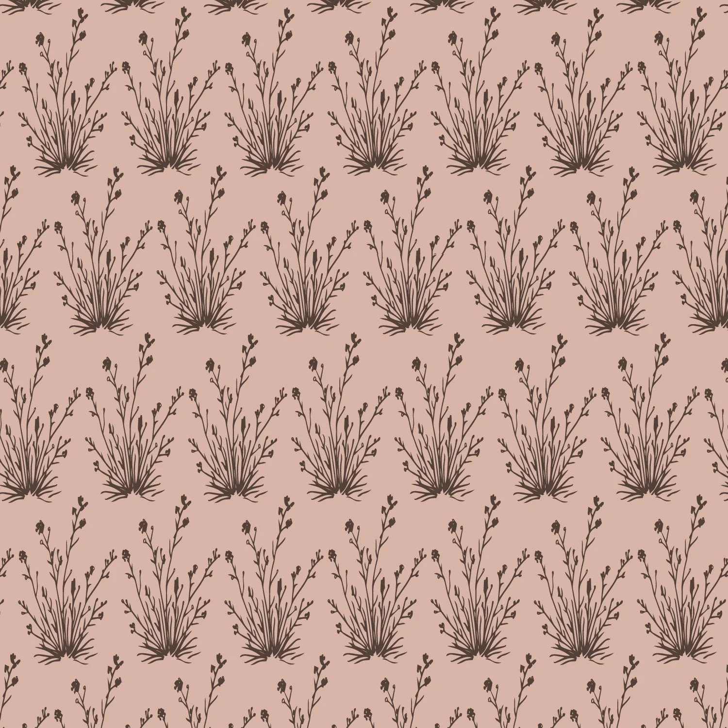 A seamless pattern with black silhouette illustrations of desert plants, resembling agave or yucca, on a light pink background.