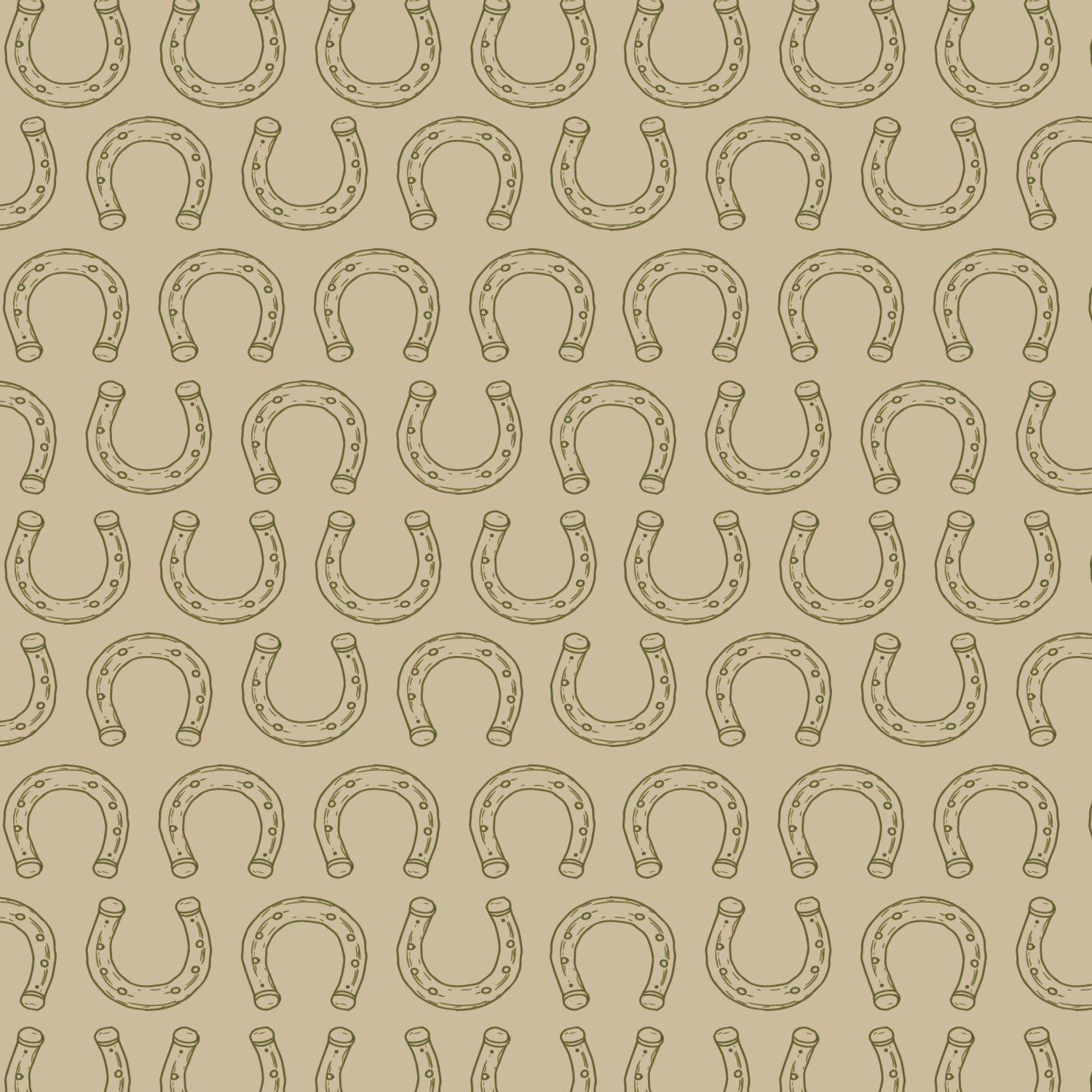 A repeating pattern of outlined horseshoes on a beige background.