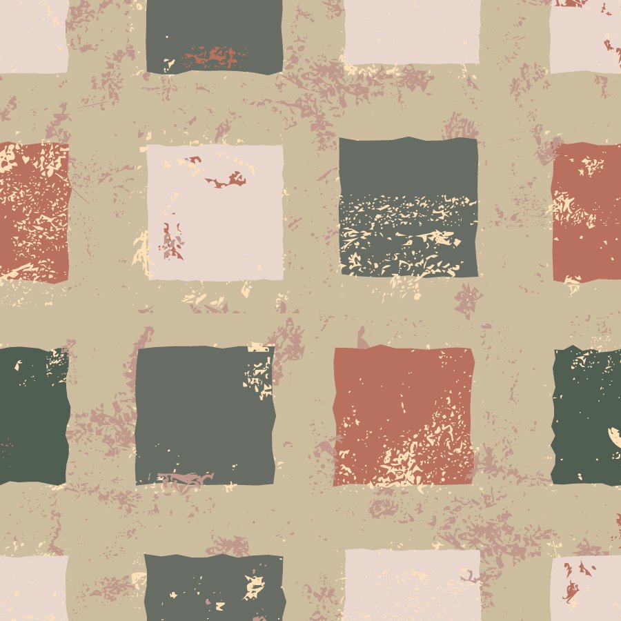 Abstract pattern with squares in muted earth tones, resembling a distressed or textured grid design.