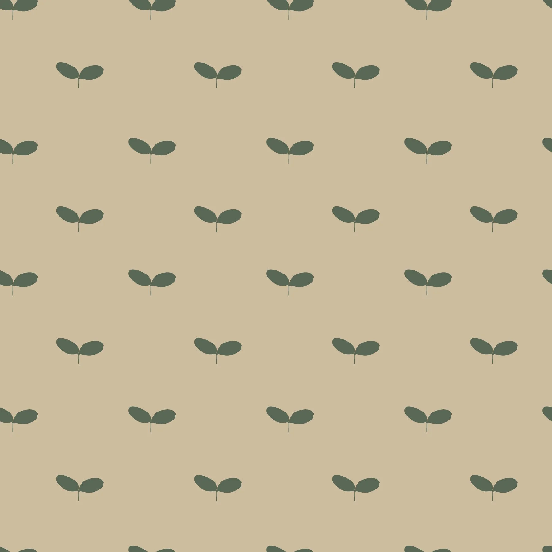 Repeating pattern of small green seedlings on a beige background.