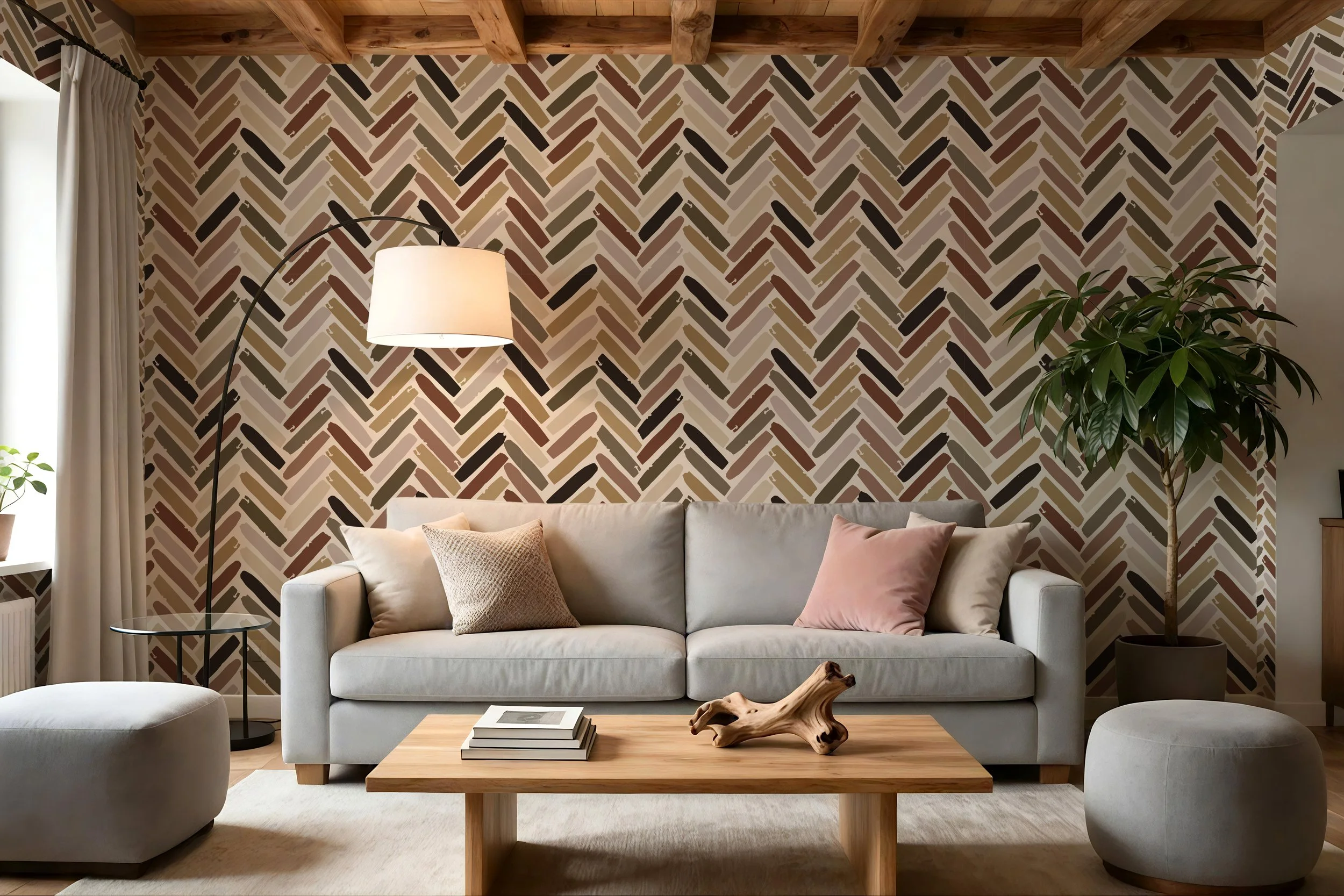 Modern Livingroom with Wood Beams - Painted Herringbone.jpg