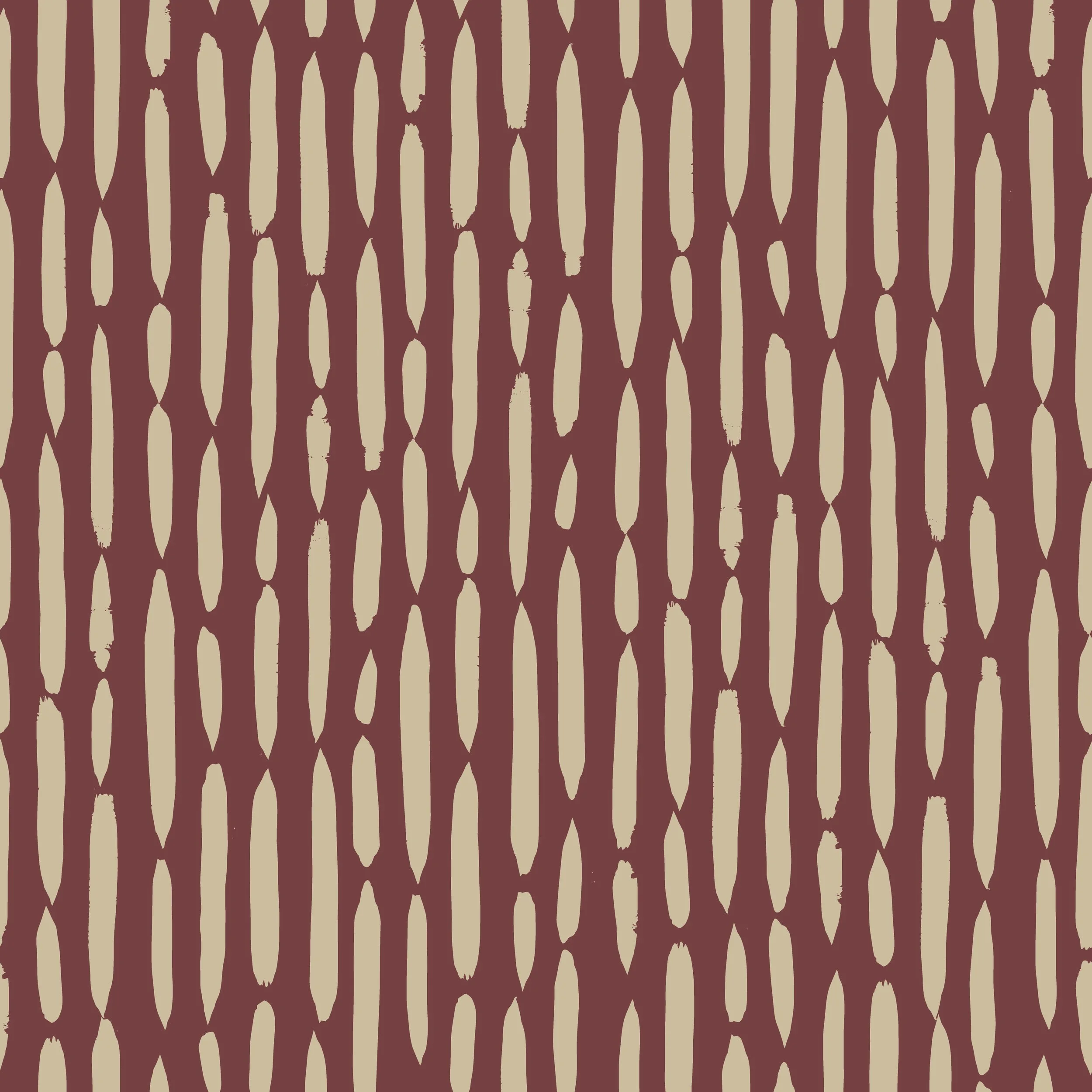 A pattern of irregular, elongated shapes in beige on a dark red background.