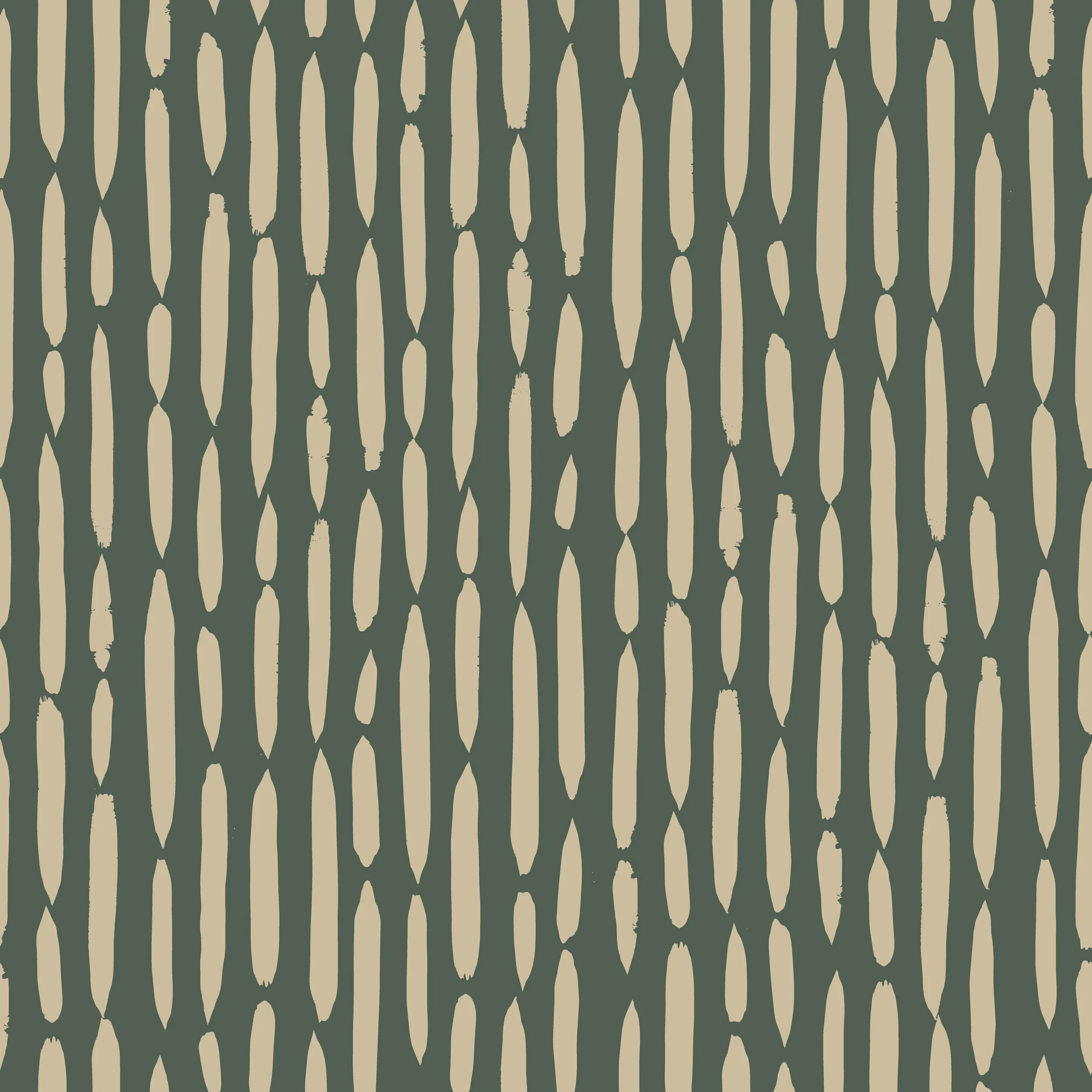 A patterned fabric with vertical beige and dark green elongated oval shapes.