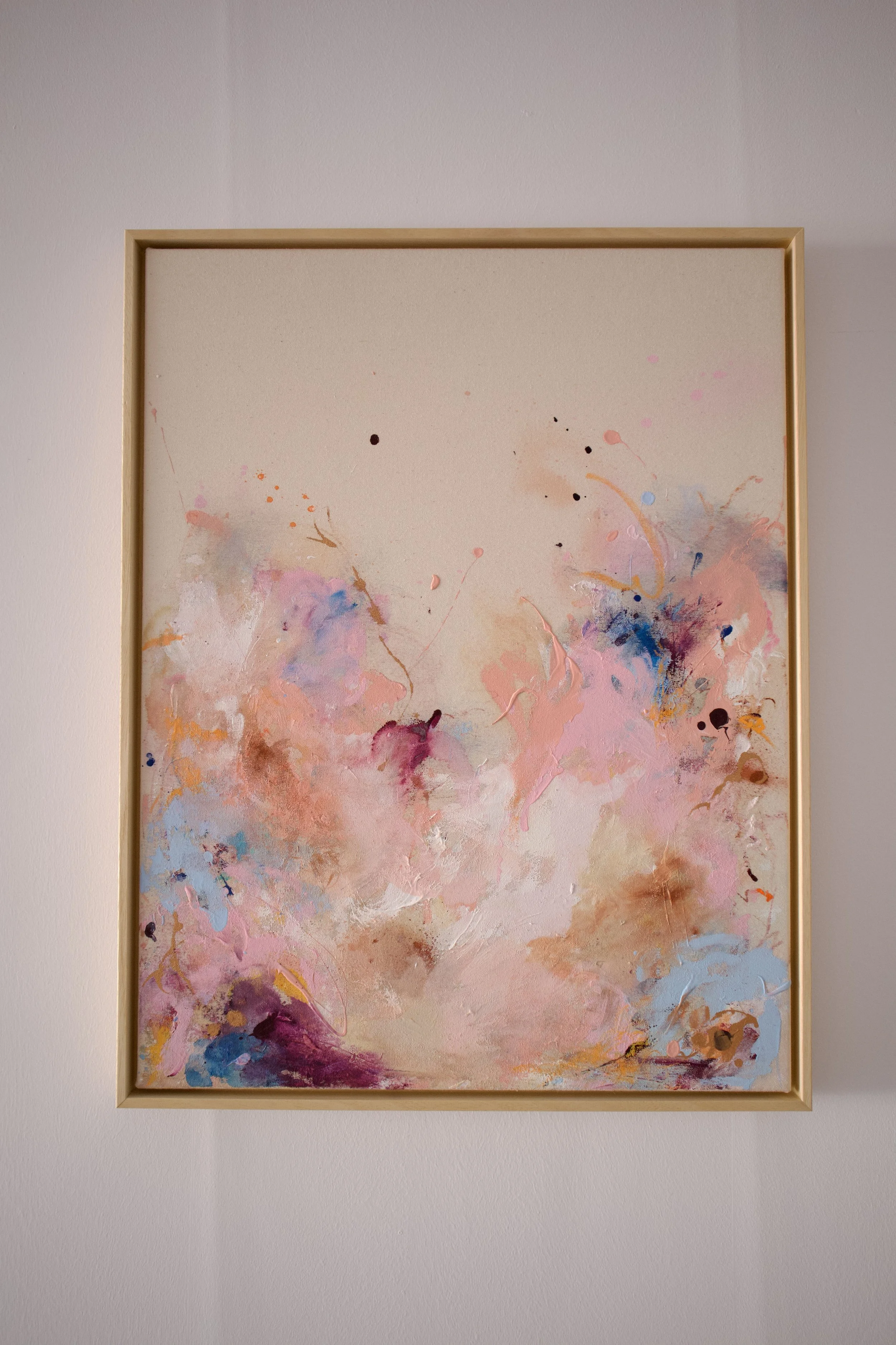 "Soft Touch", original abstract artwork by Denize Jung created with delicate layered textures and soft natural tones, inspired by calm Mediterranean living.
