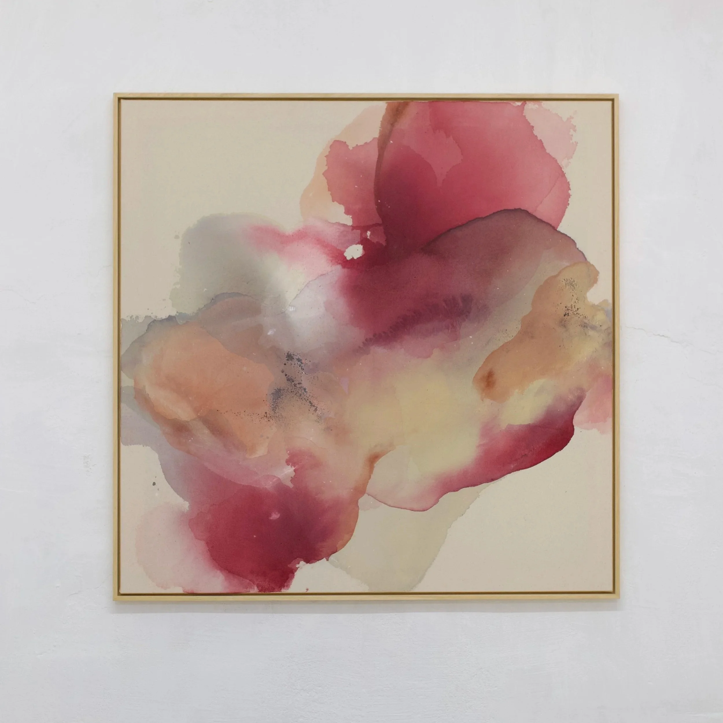 "Bougainvillea Dreams", a contemporary abstract artwork by Denize Jung inspired by the soft colours of Mediterranean gardens and island living.