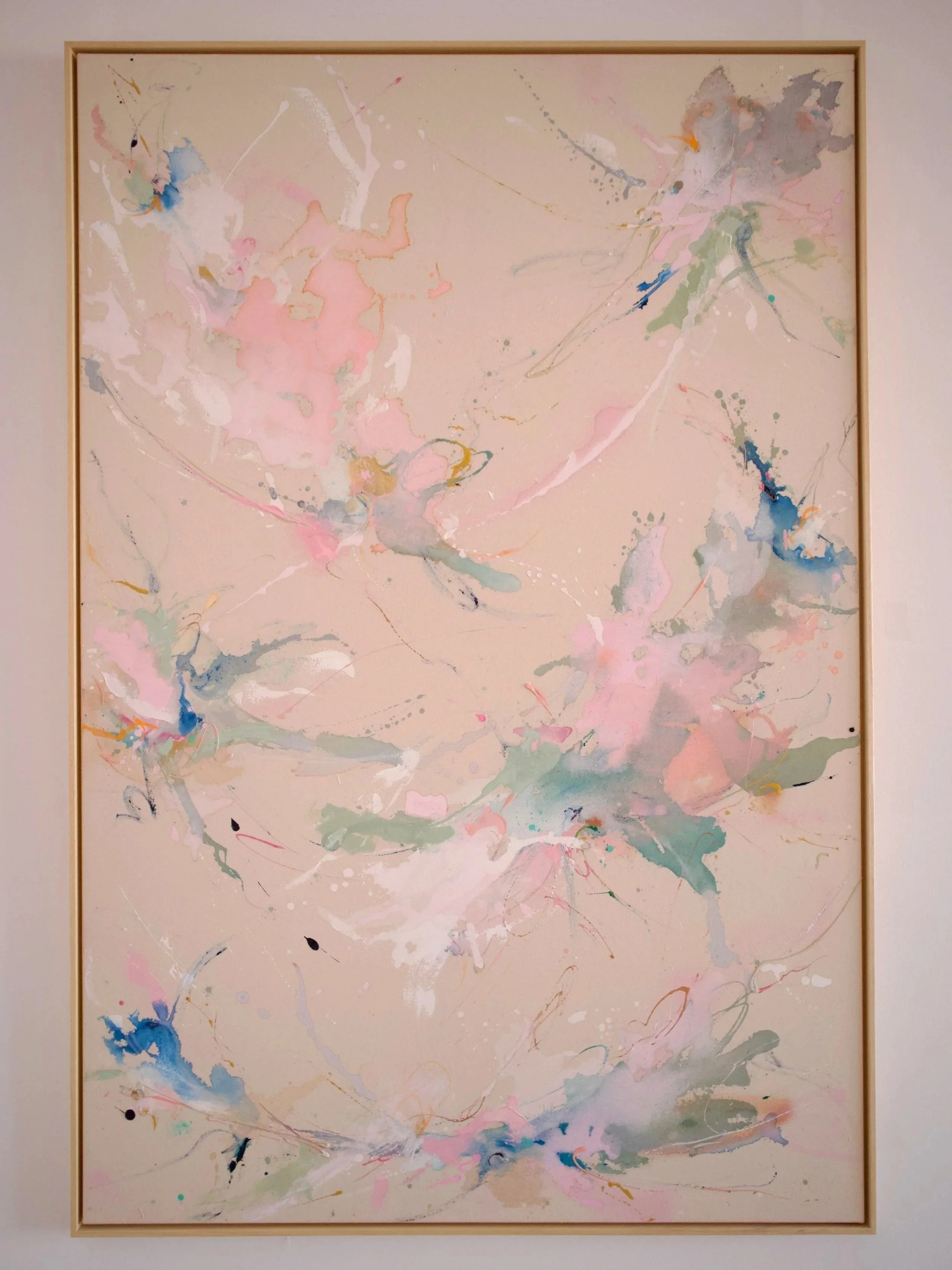 "Give Me A Minute", a contemporary abstract painting by Denize Jung exploring quiet moments, balance and the beauty of slowing down.