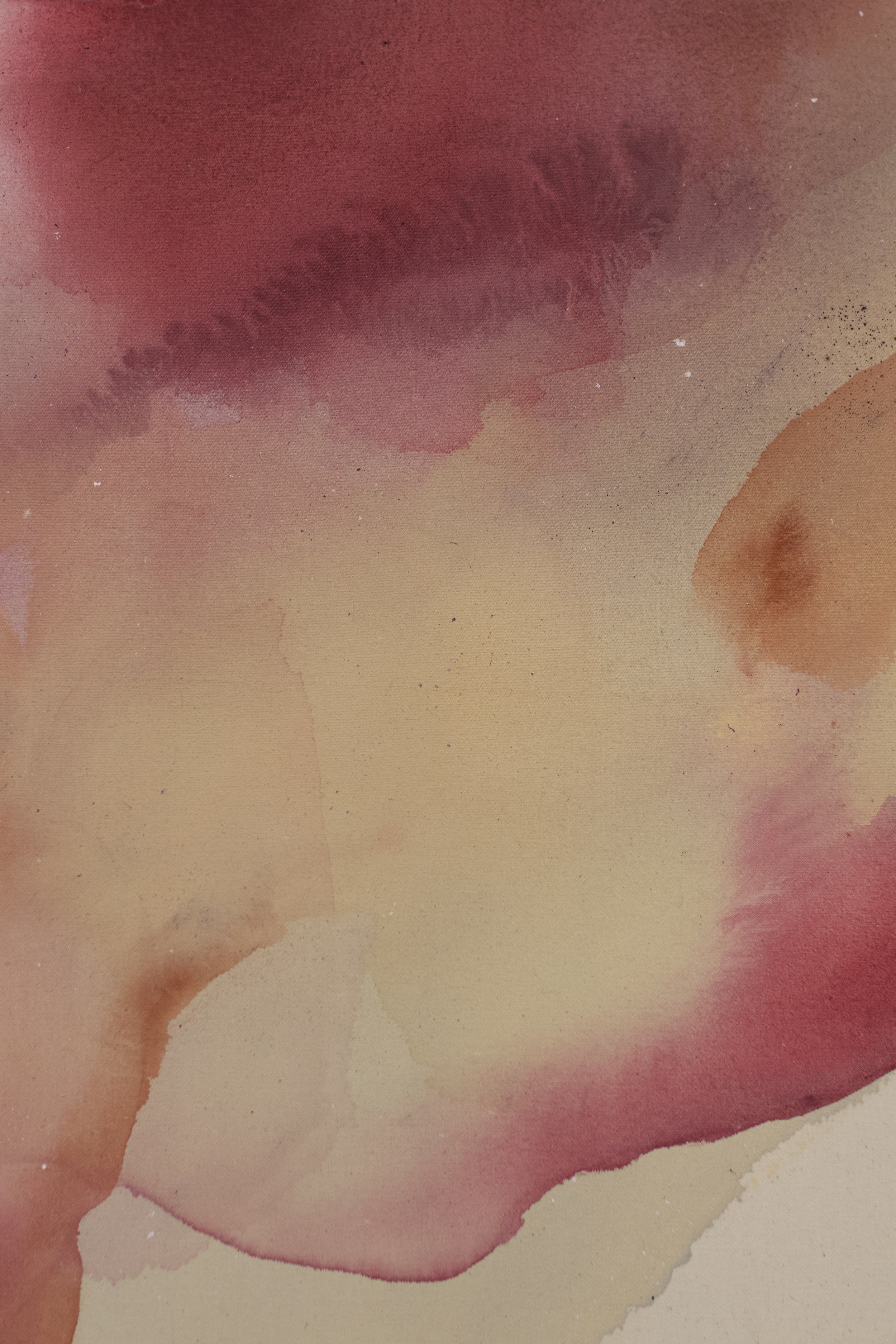 Abstrakte Aquarellkunst in Rot-, Rosa- und Pfirsichtönen.