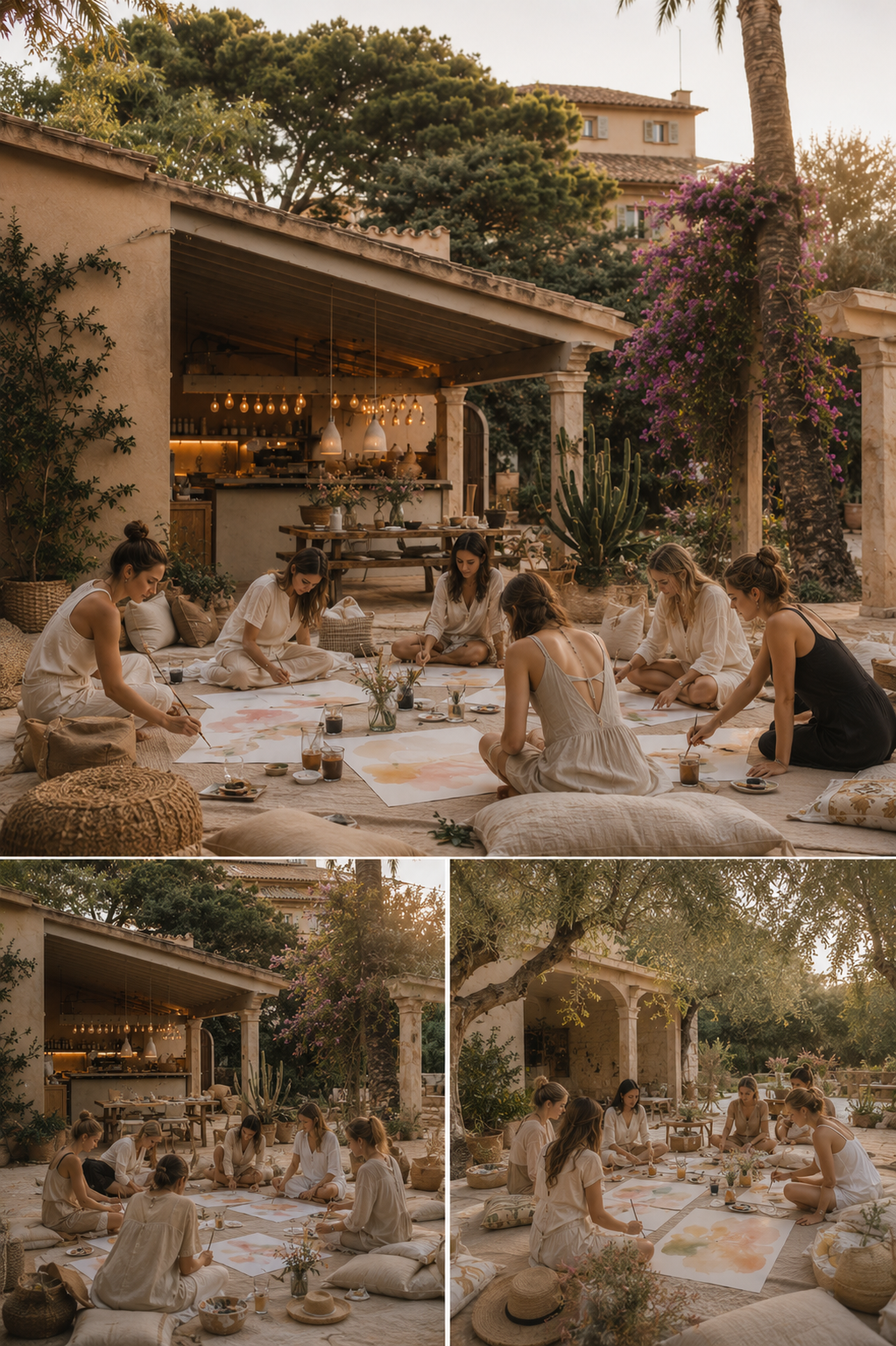 Creative painting workshop in Mallorca by artist Denize Jung at Cal Reiet, offering an intuitive art experience inspired by Mediterranean living and slow creativity.