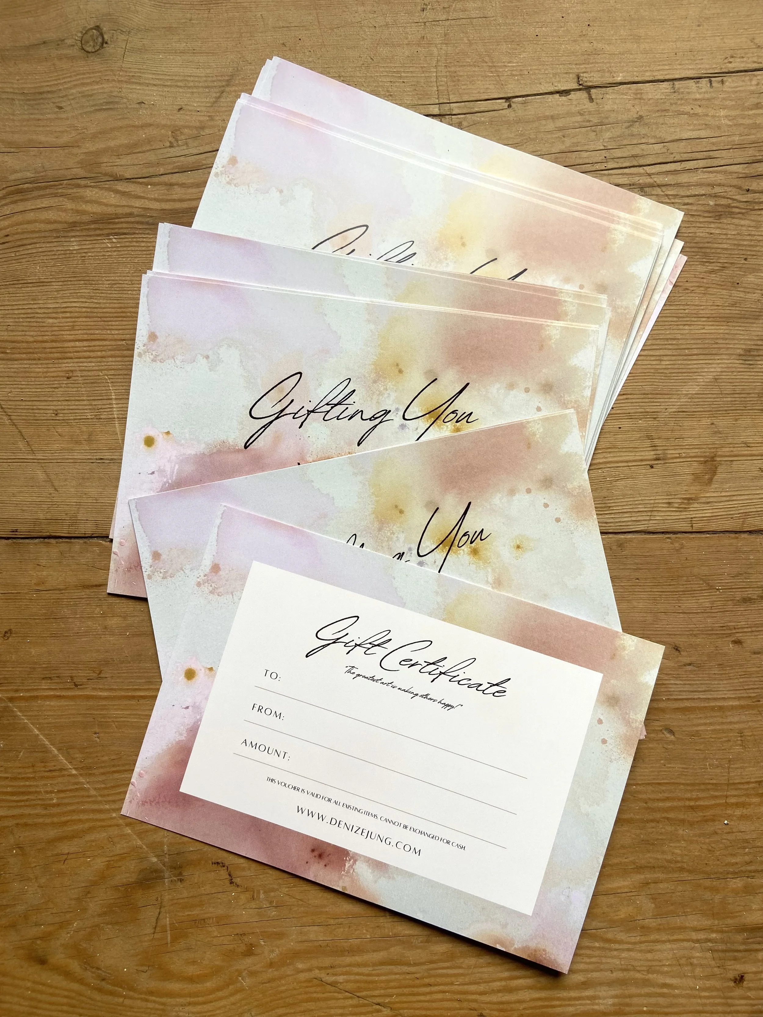 Gift voucher by Denize Jung for original artworks, fine art prints and creative experiences inspired by Mediterranean living in Mallorca.