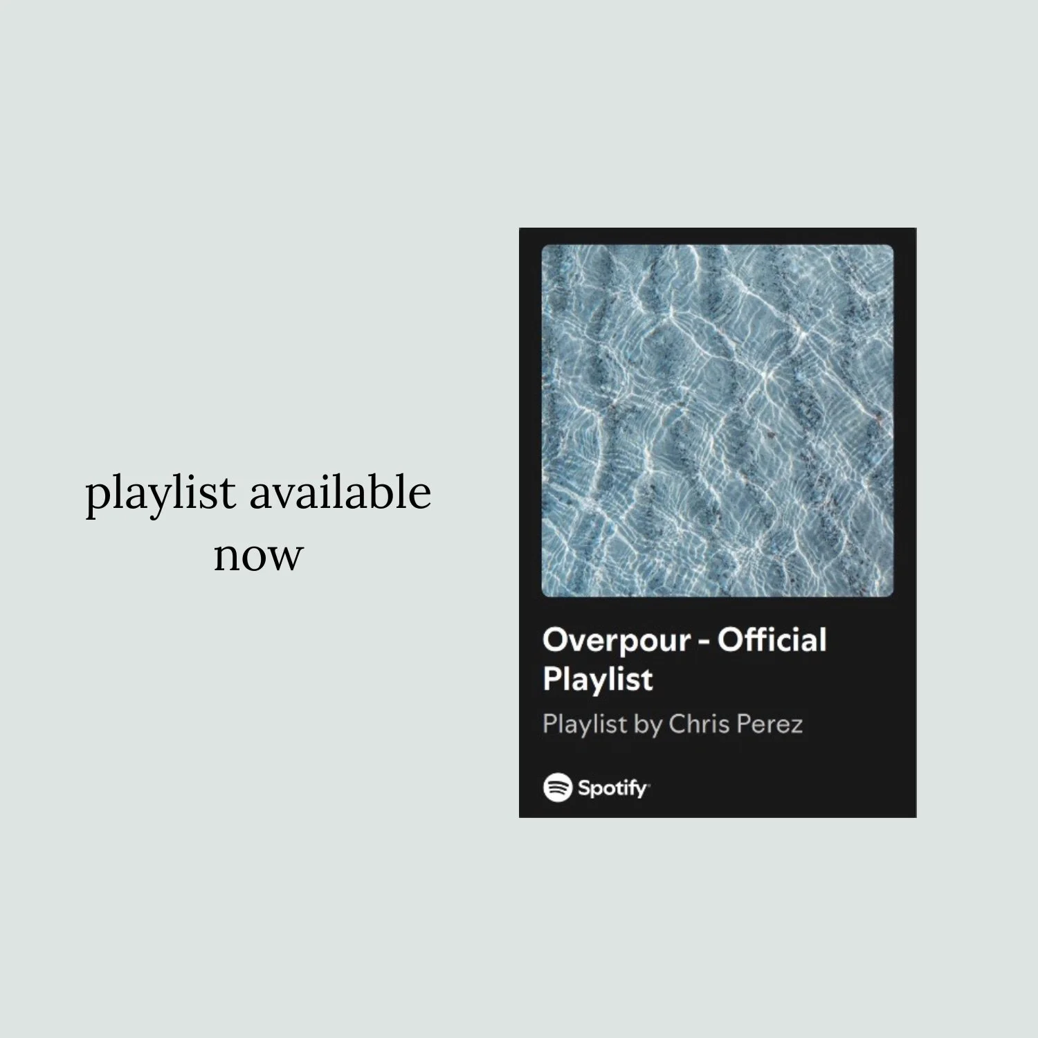 the official playlist for my newest book, Overpour, is now public on Spotify.

Books do not only have to be a literary experience. I like to compile "soundtracks" to go along with each of my pieces in order to compliment the experience and 