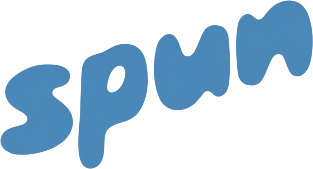 Blue text spelling 'SPOON' with a stylized, playful font.