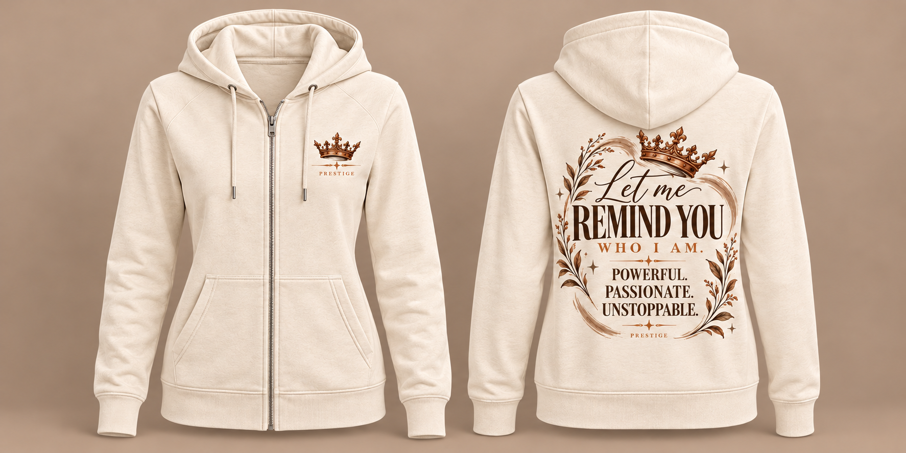 Cream Prestige Hoodie, Front And Back.png