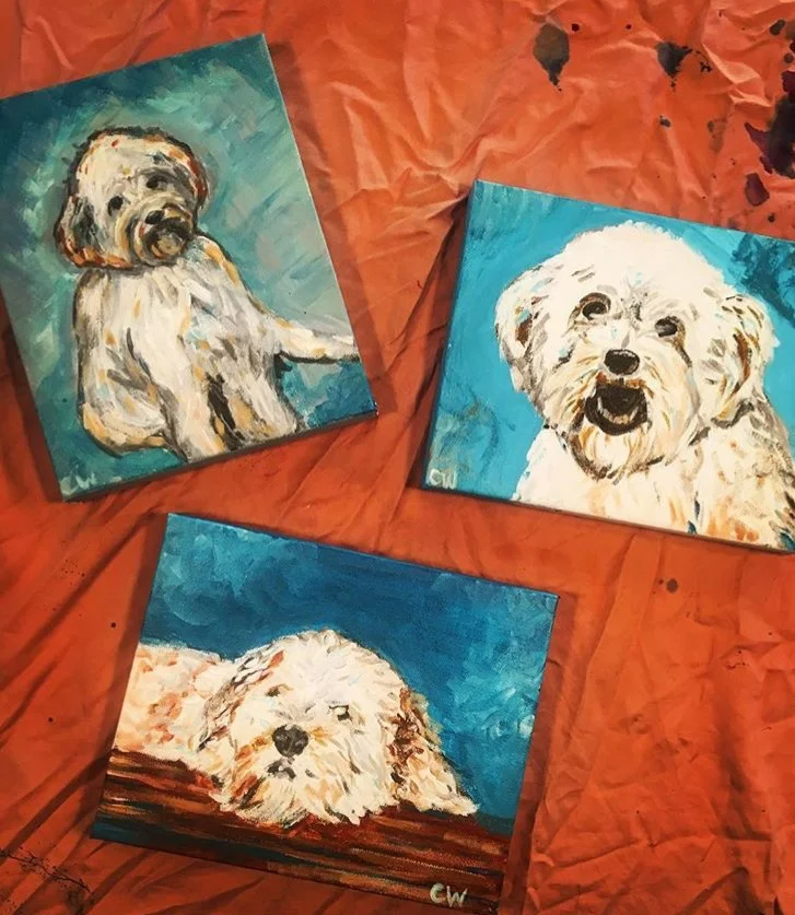 "Fluffy Trio," 2019, Acrylic 