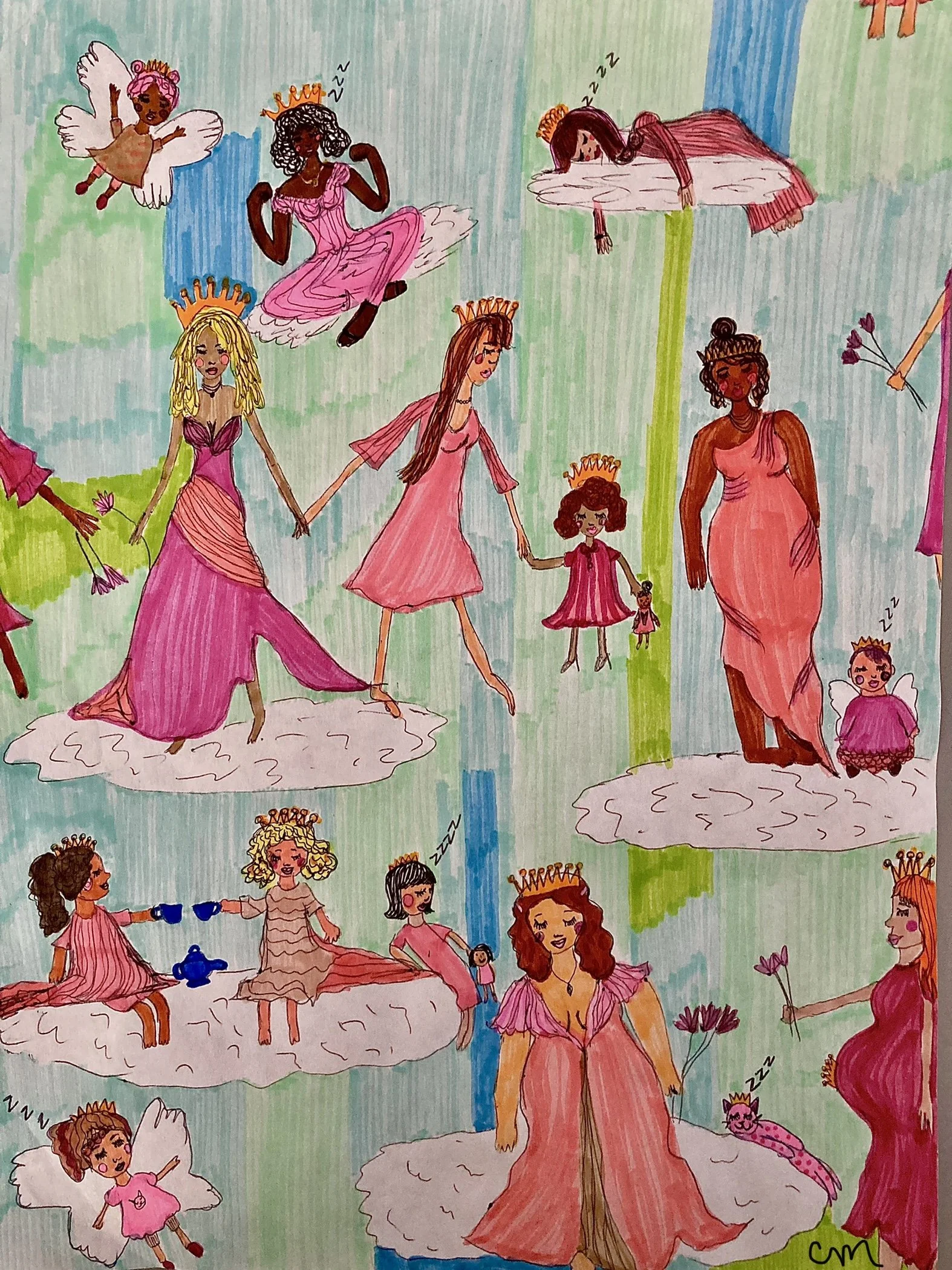 "Sleepy Goddesses," 2021, Crayola Marker 