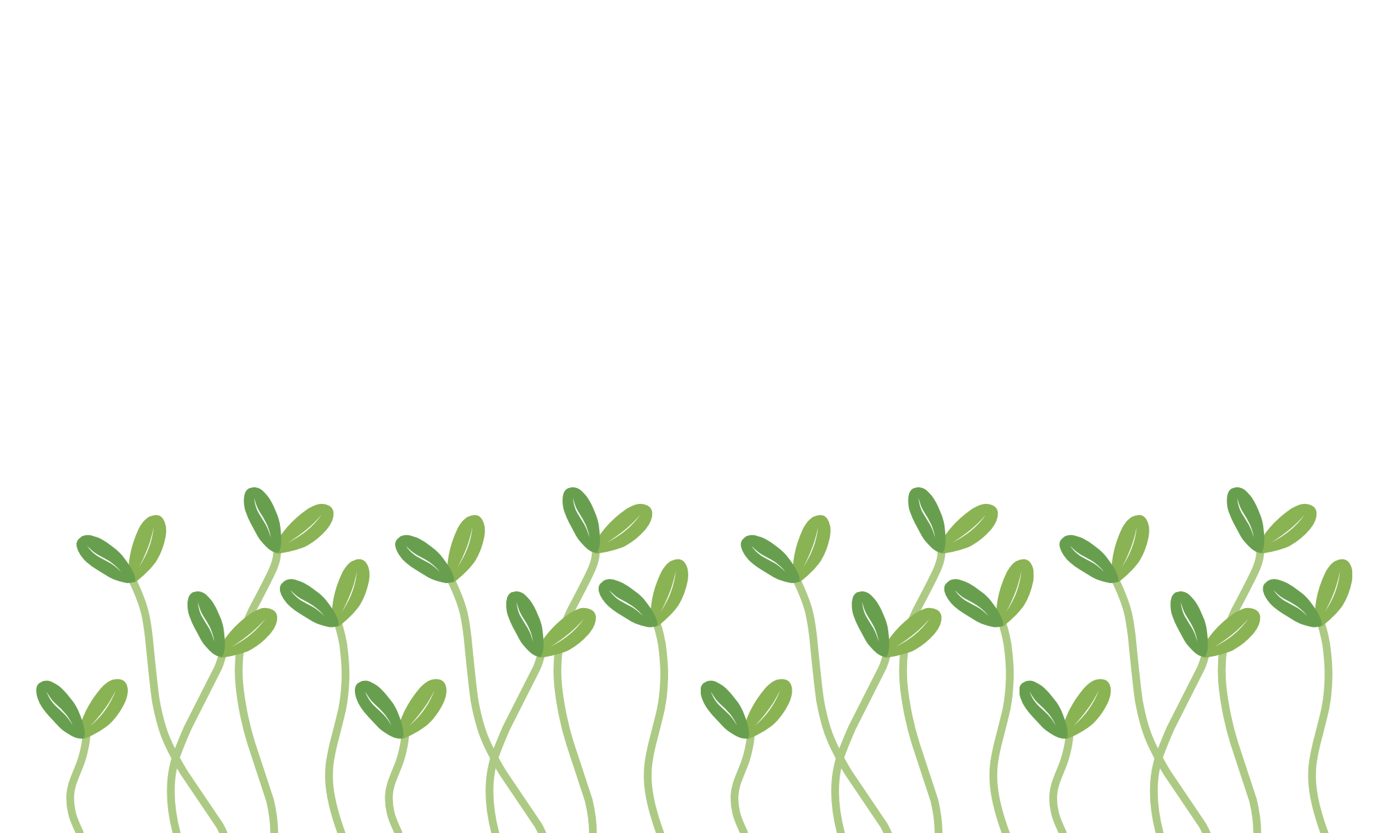 Illustration of green sprouting plants with small leaves on black background.