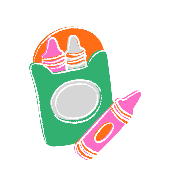 Colorful drawing of a box of crayons with one crayon outside the box.