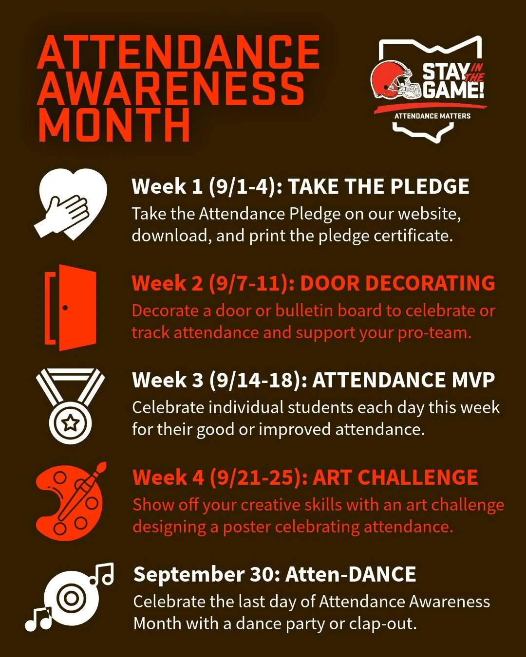 Hey Families! It is attendance awareness month! This is week 2 and we will be working on a bulletin board decoration contest!! #AttendanceAwareness #AttendanceMatters #FamilyEngagement #StudentSuccess #AttendanceChallenge #StayInTheGame #clevelandbro
