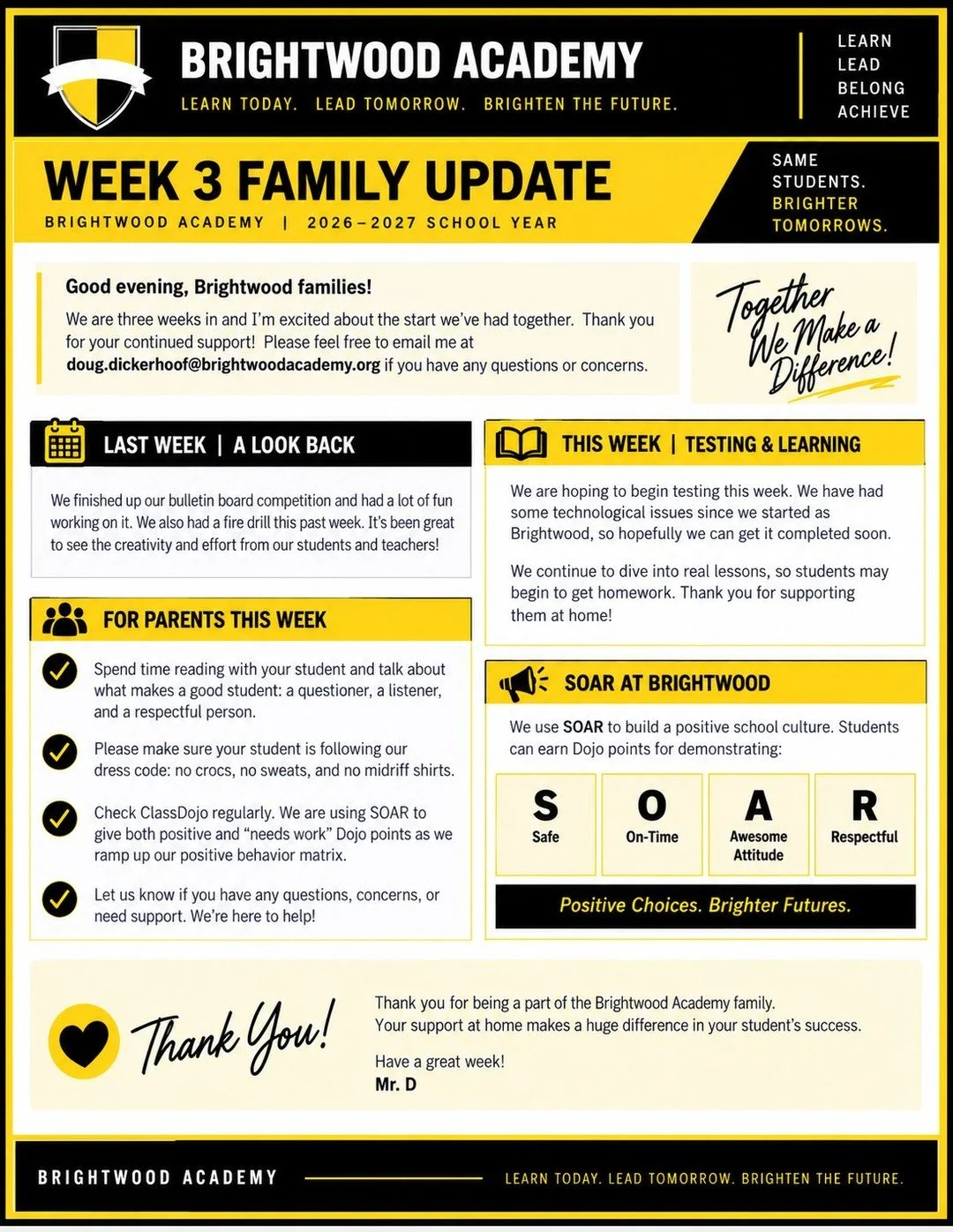 Here's this weeks parent letter.