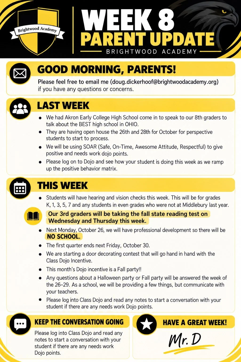 Here is this week's Parent Letter. Have a great week!!!