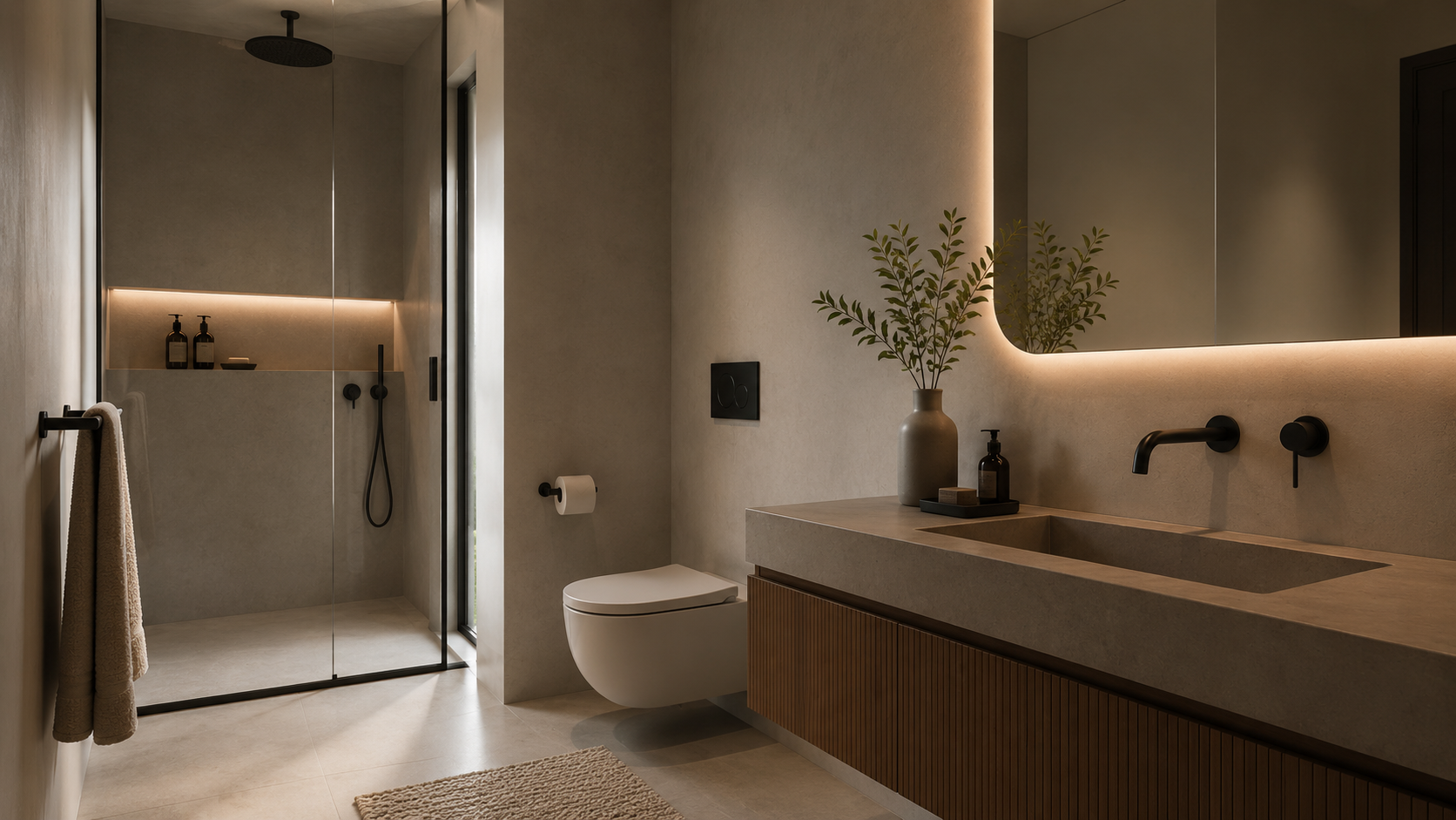 Modern wooden bathroom Buga Retreats villa