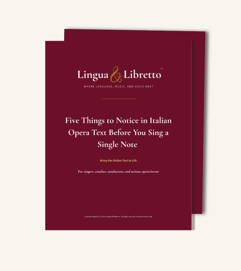 Free guide from Lingua and Libretto: Five Things to Notice in Italian Opera Text Before You Sing a Single Note