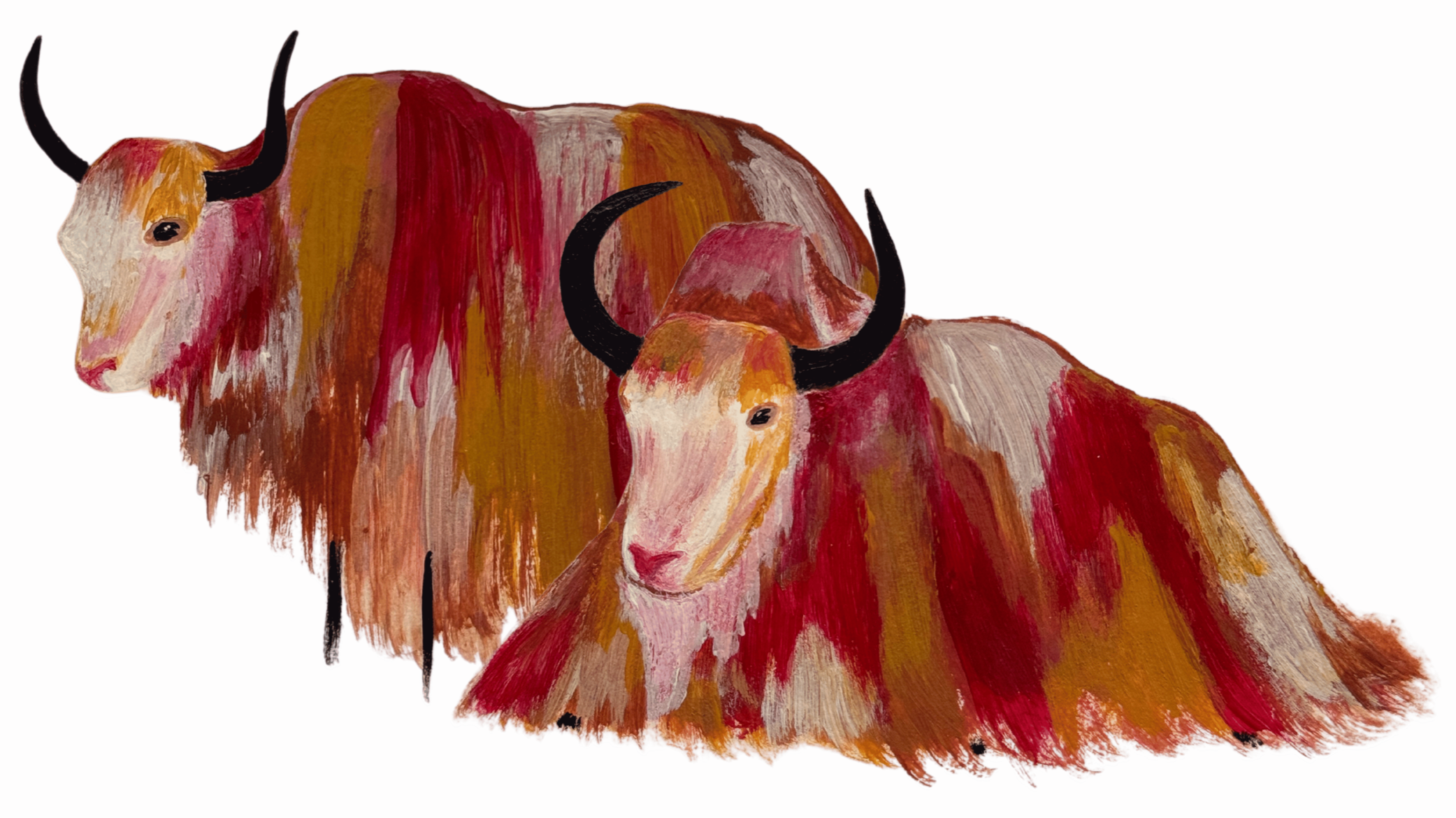 Grazing Yaks Painting Two Animals
