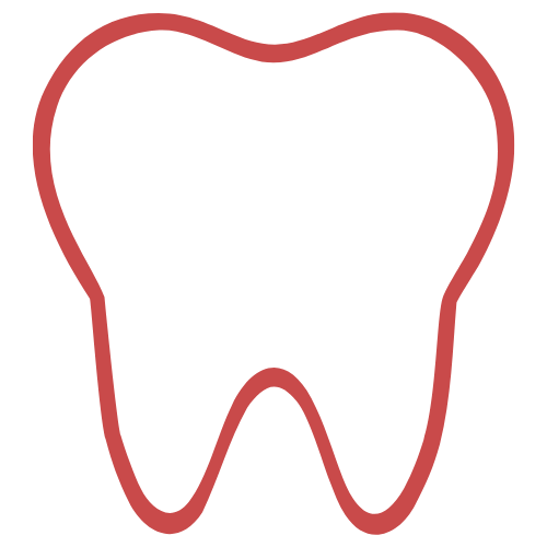Outline of a tooth with a red border