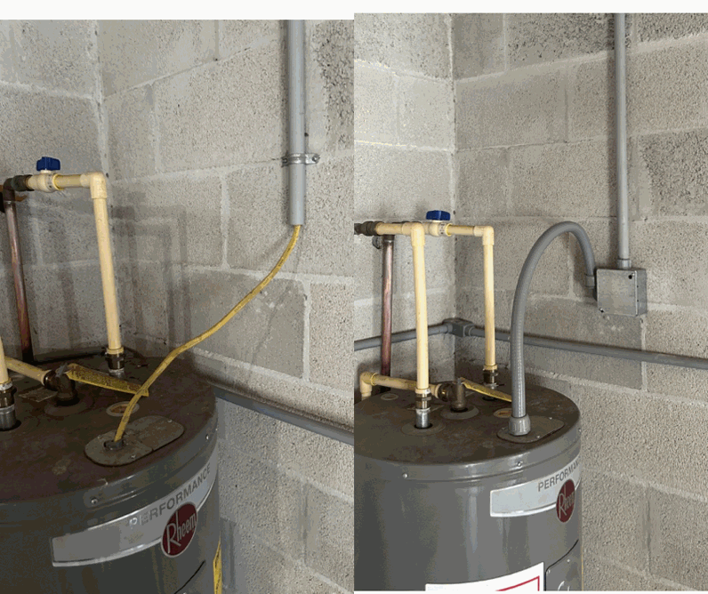 Before and after Water Heater Whip Replacement