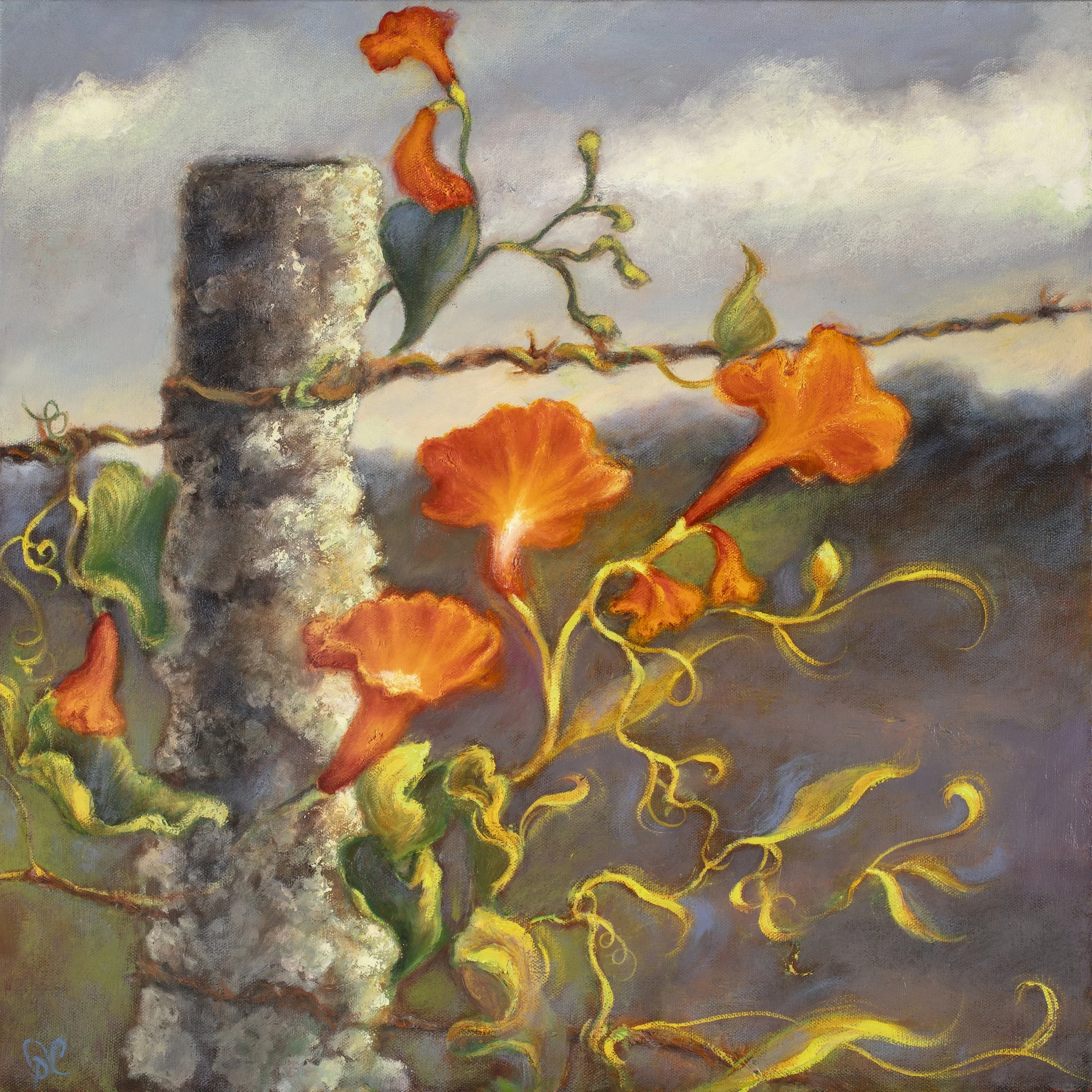 Country Charm Oil Painting - Orange Morning Glories