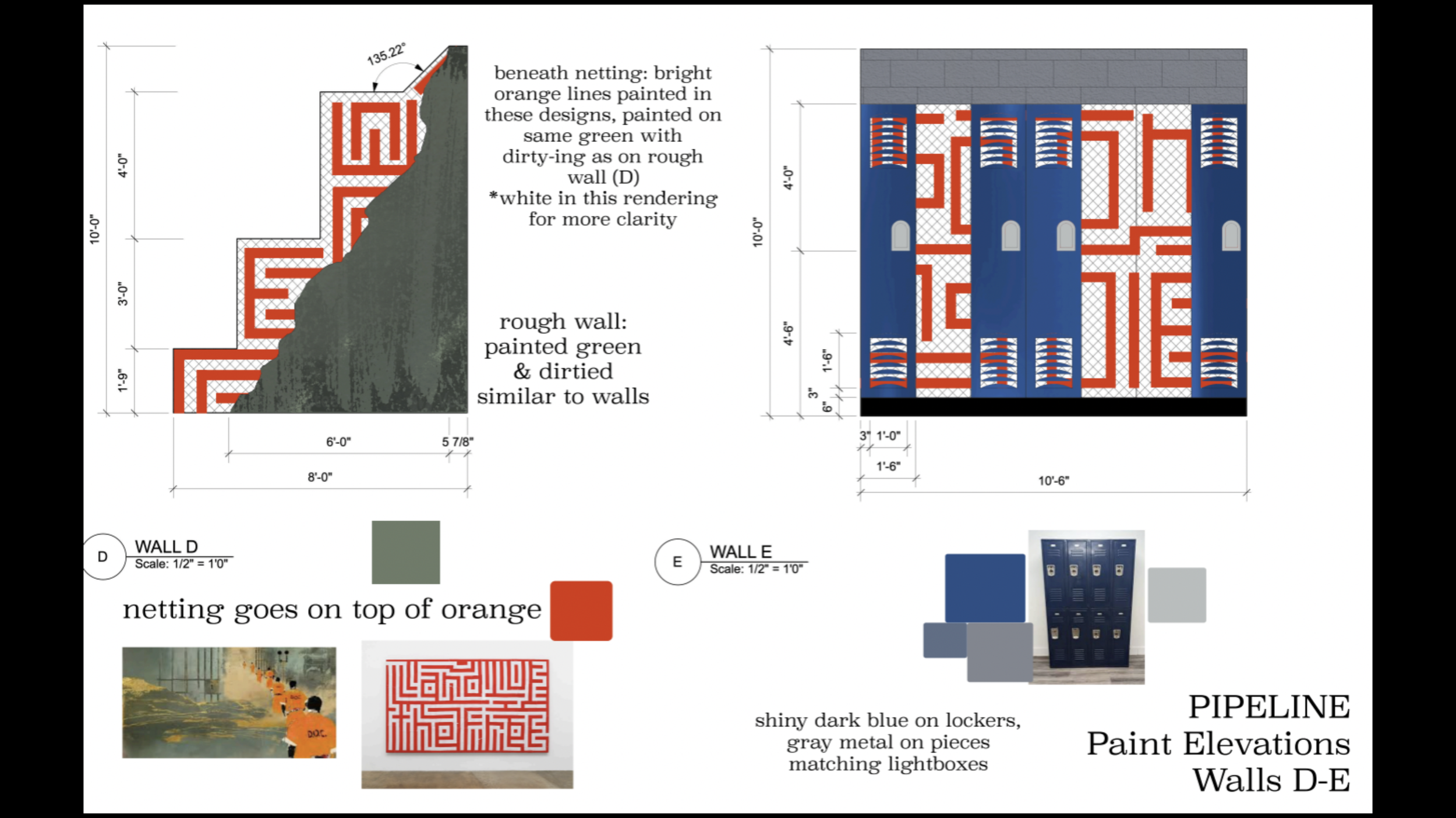 Scenic paint elevations of the set design for Pipeline by Dominique Morisseau