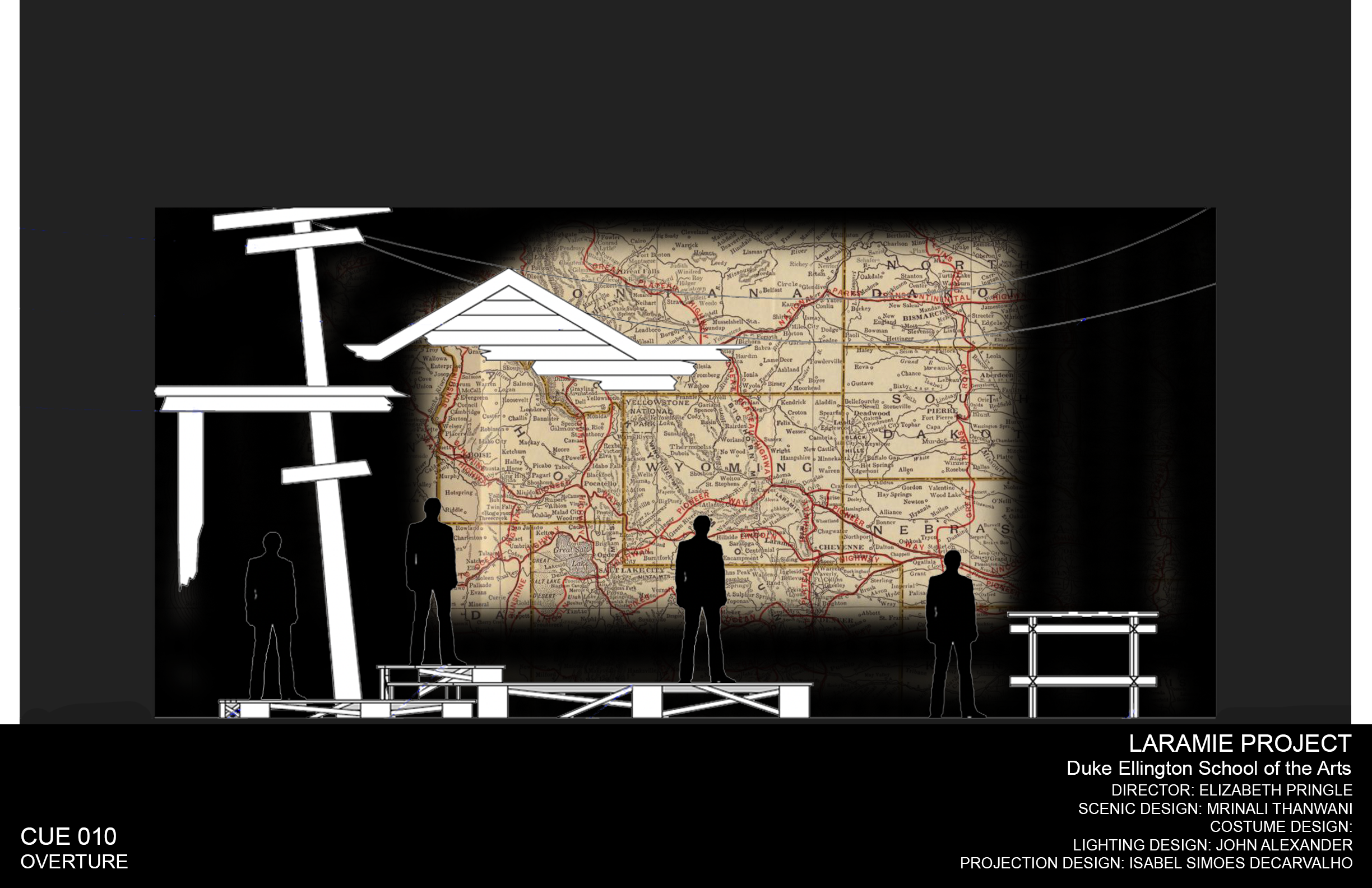 Rendering of a map of Wyoming projection design cue for the world premiere musical “The Laramie Project,” done in Photoshop.