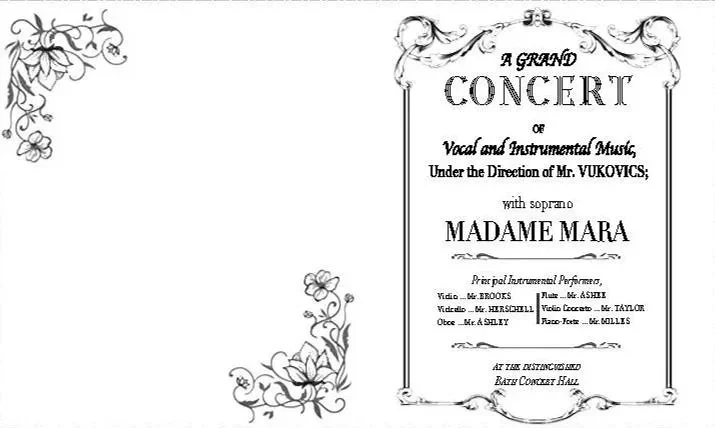 Graphic design of the concert programmes for the play “Persuasion” by Jane Austen, adapted by Sarah Rose Kearns, created in Photoshop
