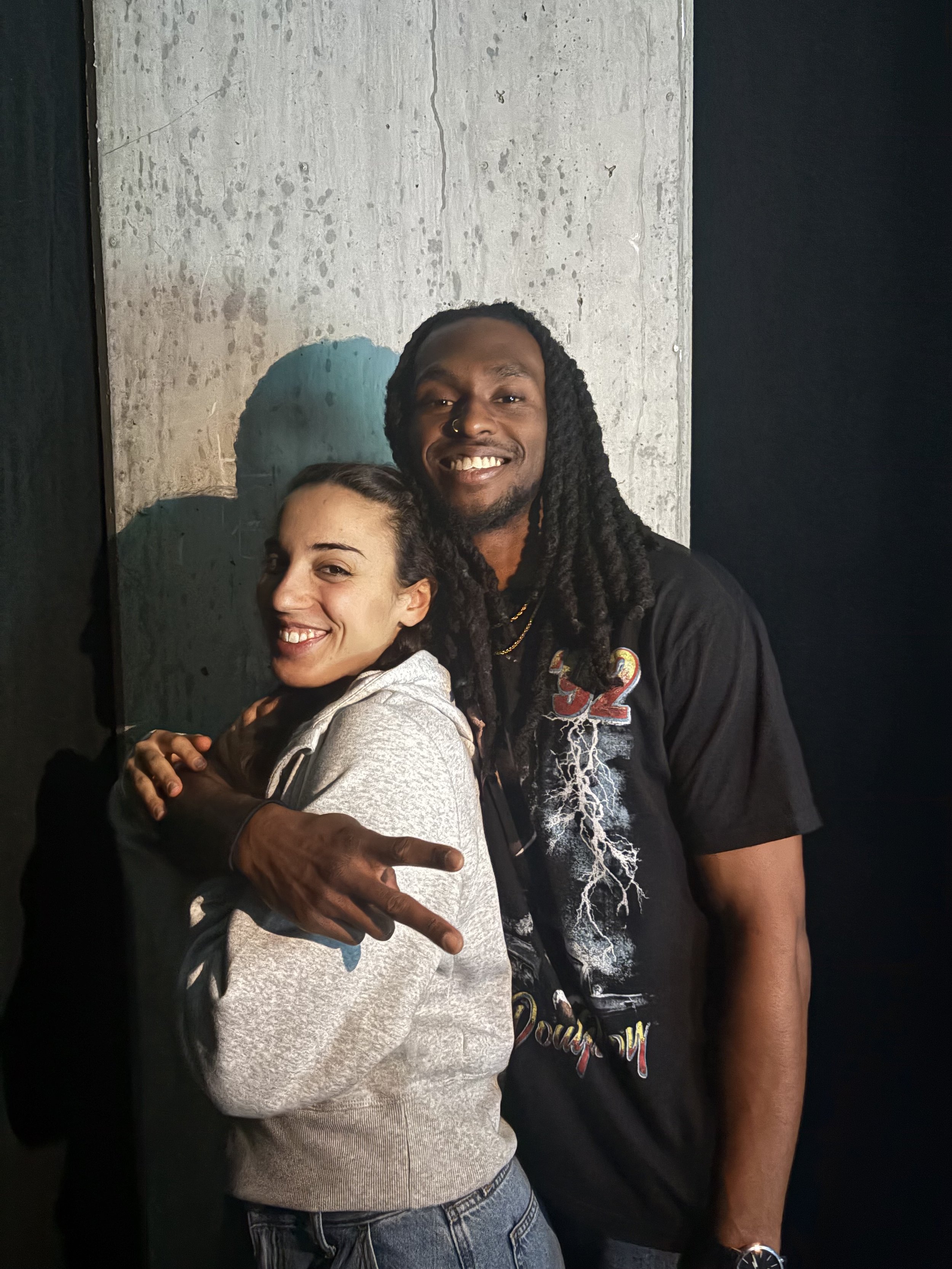 Picture of two actors in the play “American Fast” by Kareem Fahmy used to create personalized set dressing.