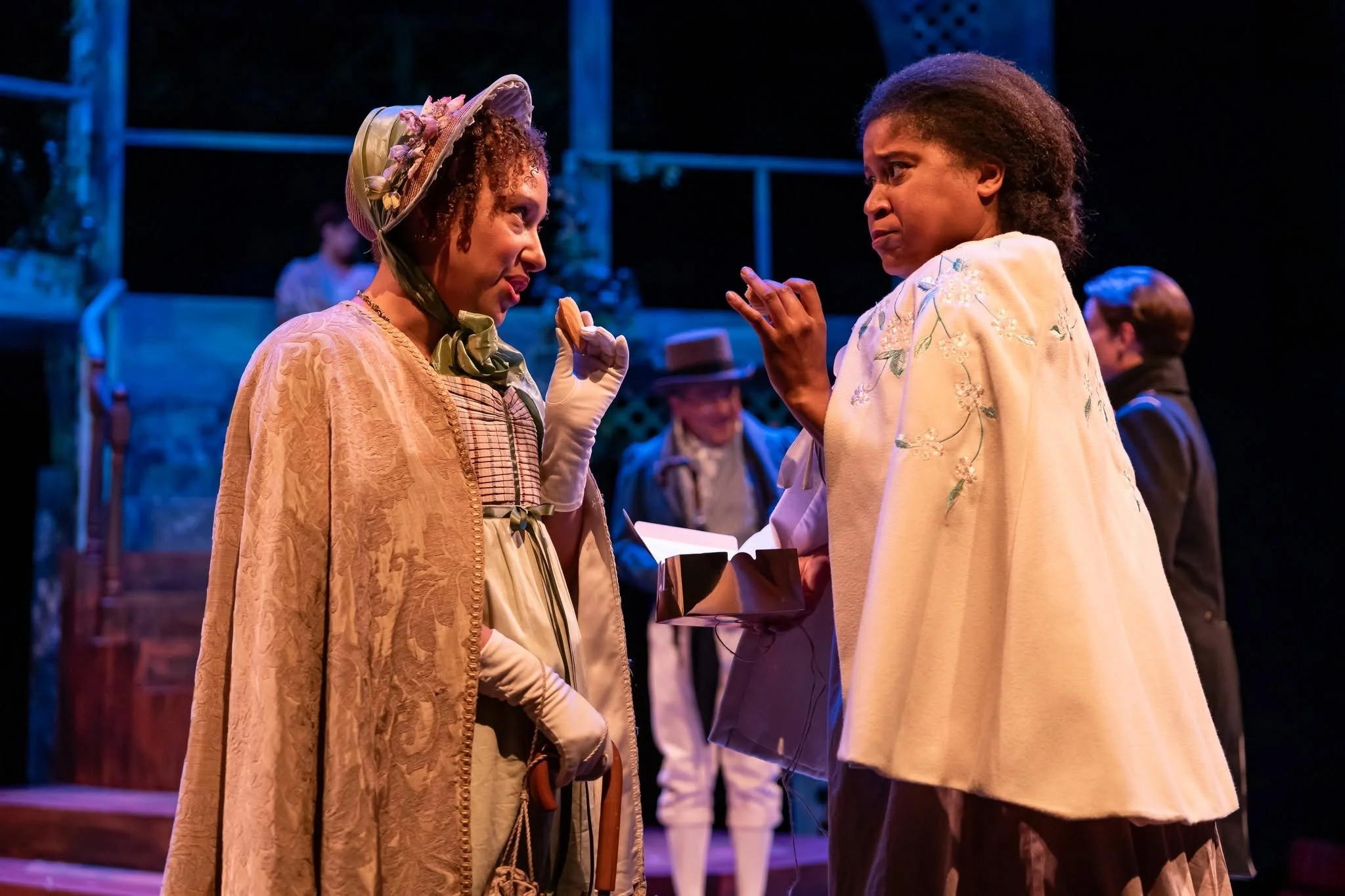 Characters eating madeleines in the play “Persuasion” by Jane Austen, adapted by Sarah Rose Kearns