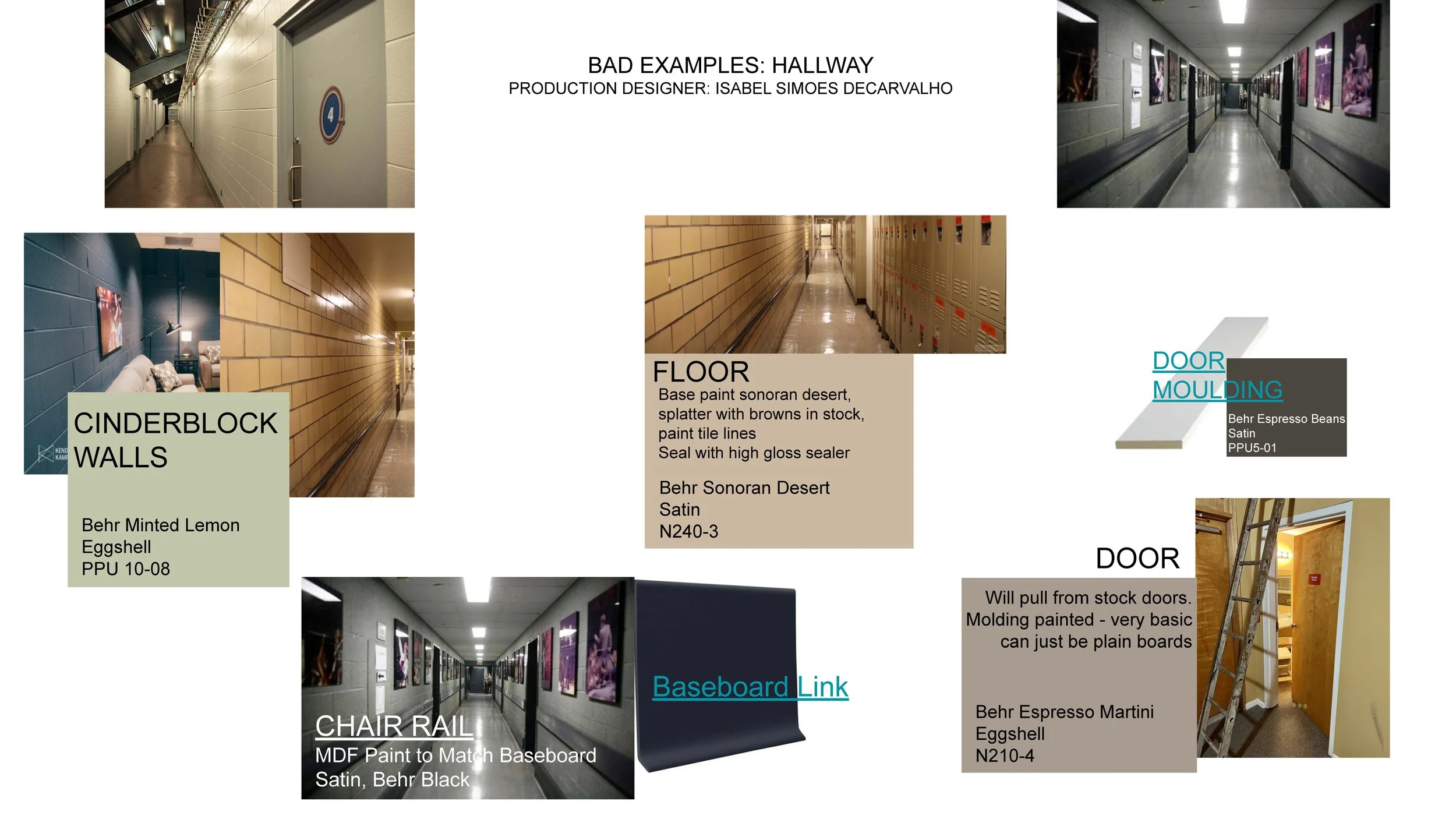 Moodboard for the hallway for the film “Bad Examples,” a television pilot.