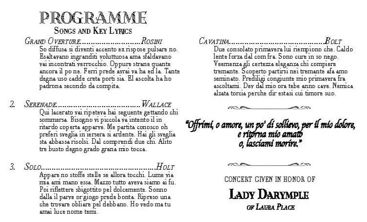 Graphic design of the concert programmes for the play “Persuasion” by Jane Austen, adapted by Sarah Rose Kearns, created in Photoshop