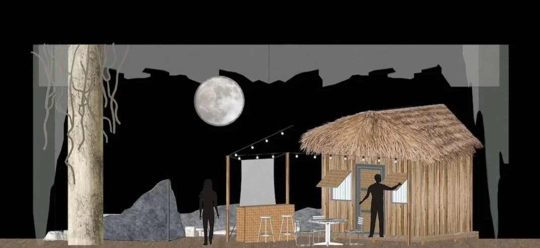 Photoshop rendering of the the play “Bloodletting” by Boni Alvarez, designed in a blackbox theater