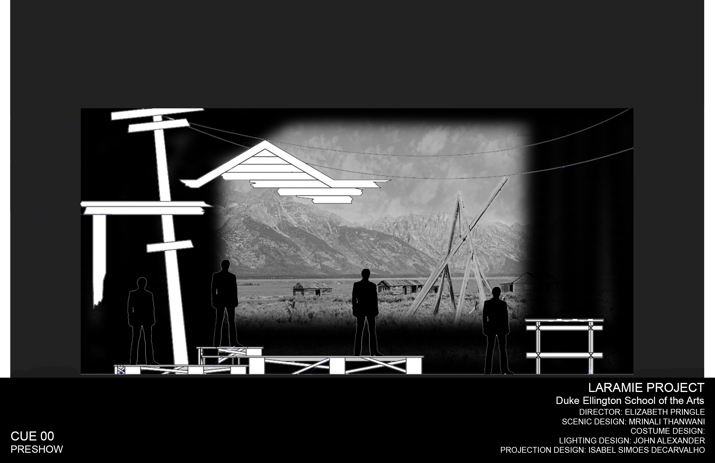 Rendering of a Laramie, Wyoming projection design cue for the world premiere musical “The Laramie Project,” done in Photoshop.