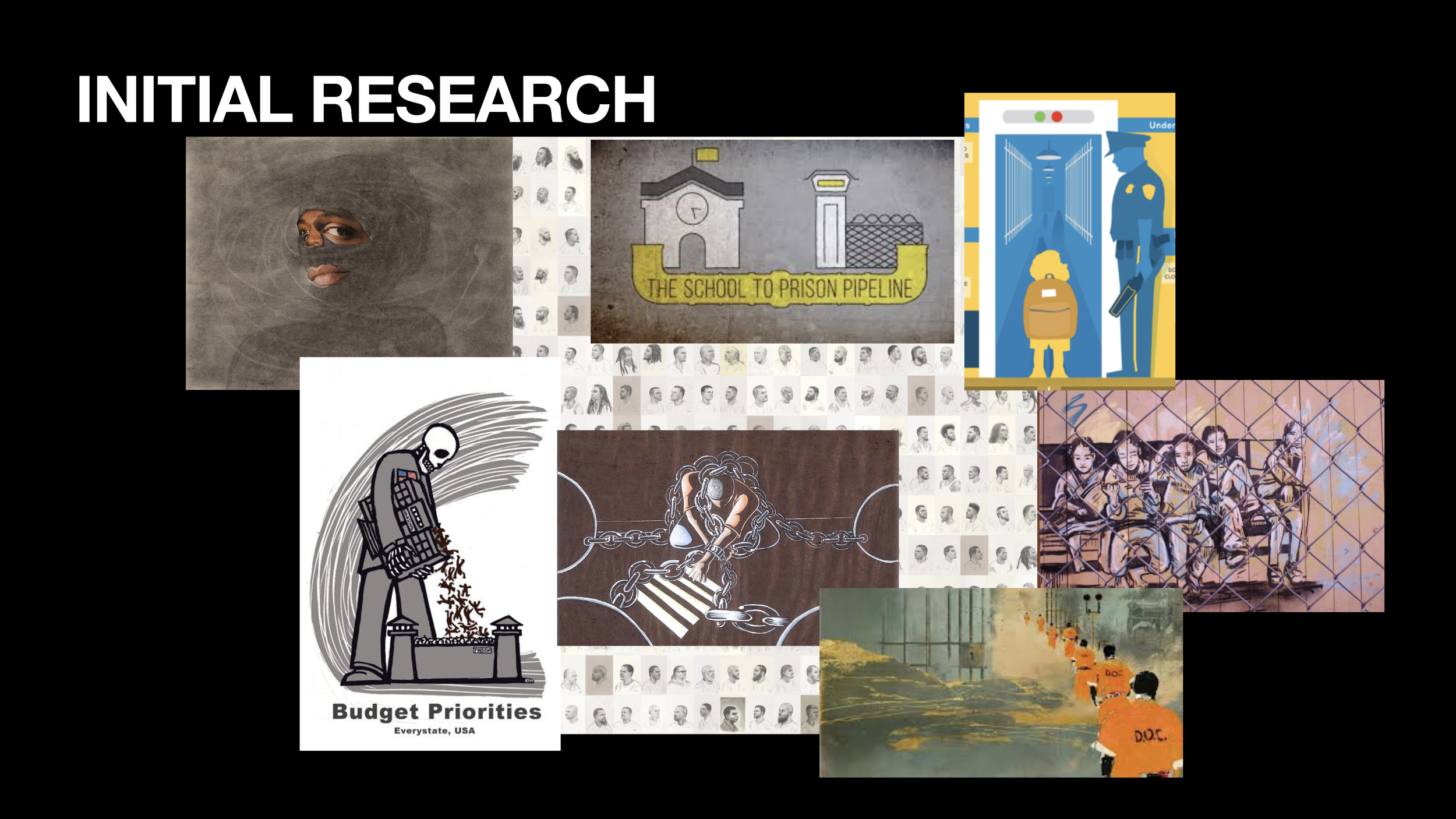 Research collage of social justice images for a set design of Pipeline by Dominique Morisseau
