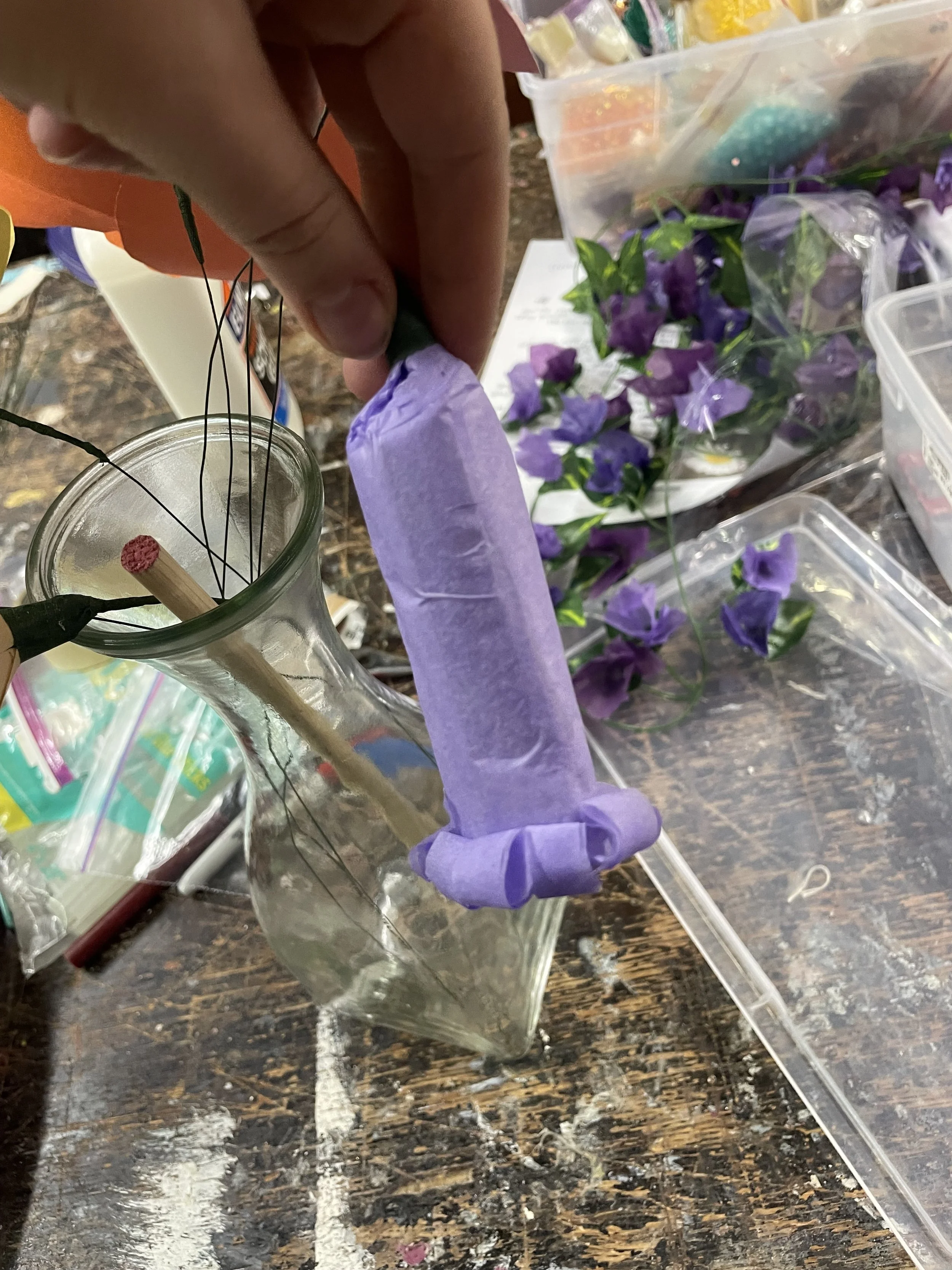 A handmade tissue paper flower for set decoration and prop use for the opera “The Pirates of Penzance”