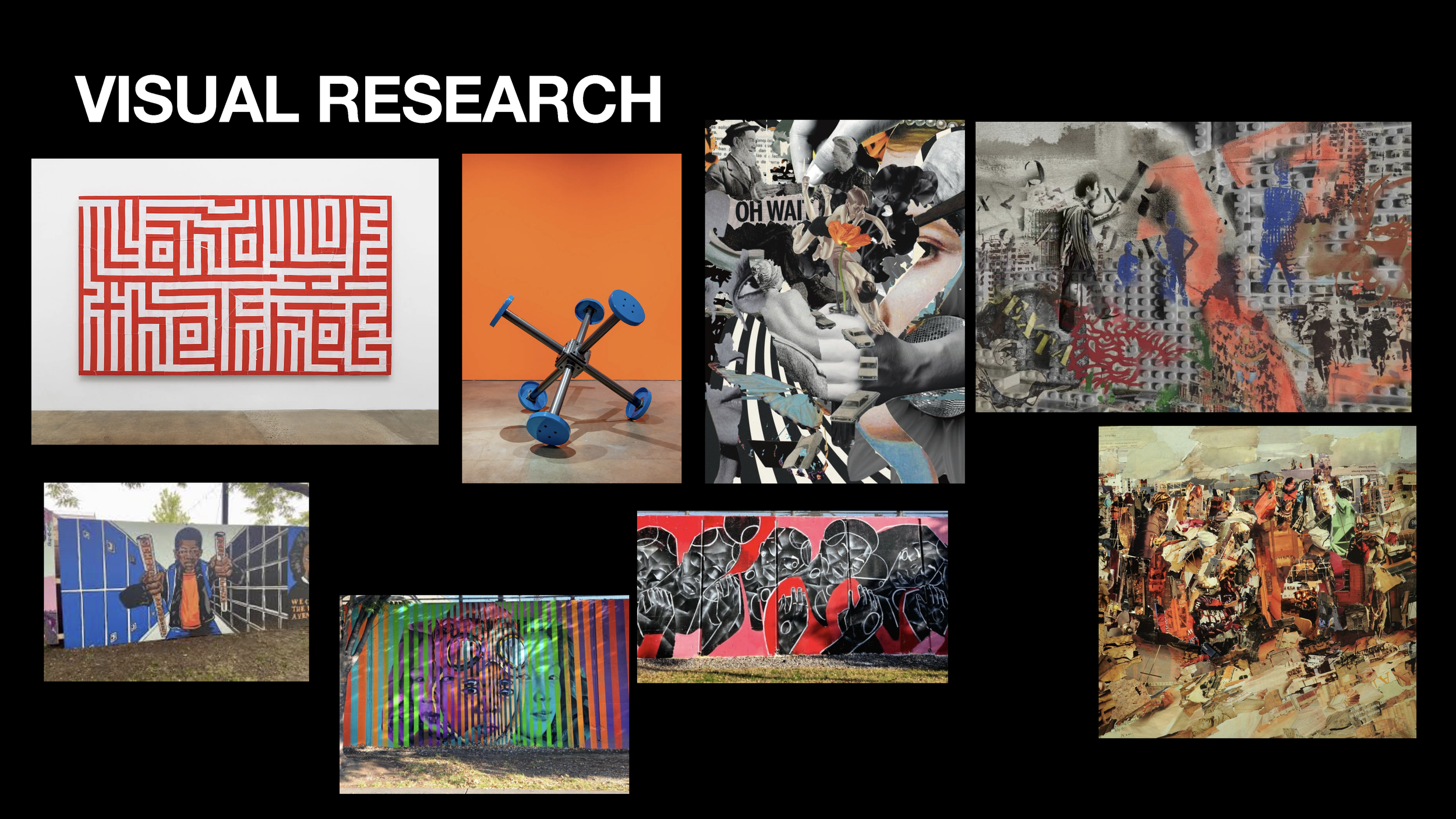 Collage of inspirational art pieces for a scenic design of the play Pipeline by Dominique Morisseau