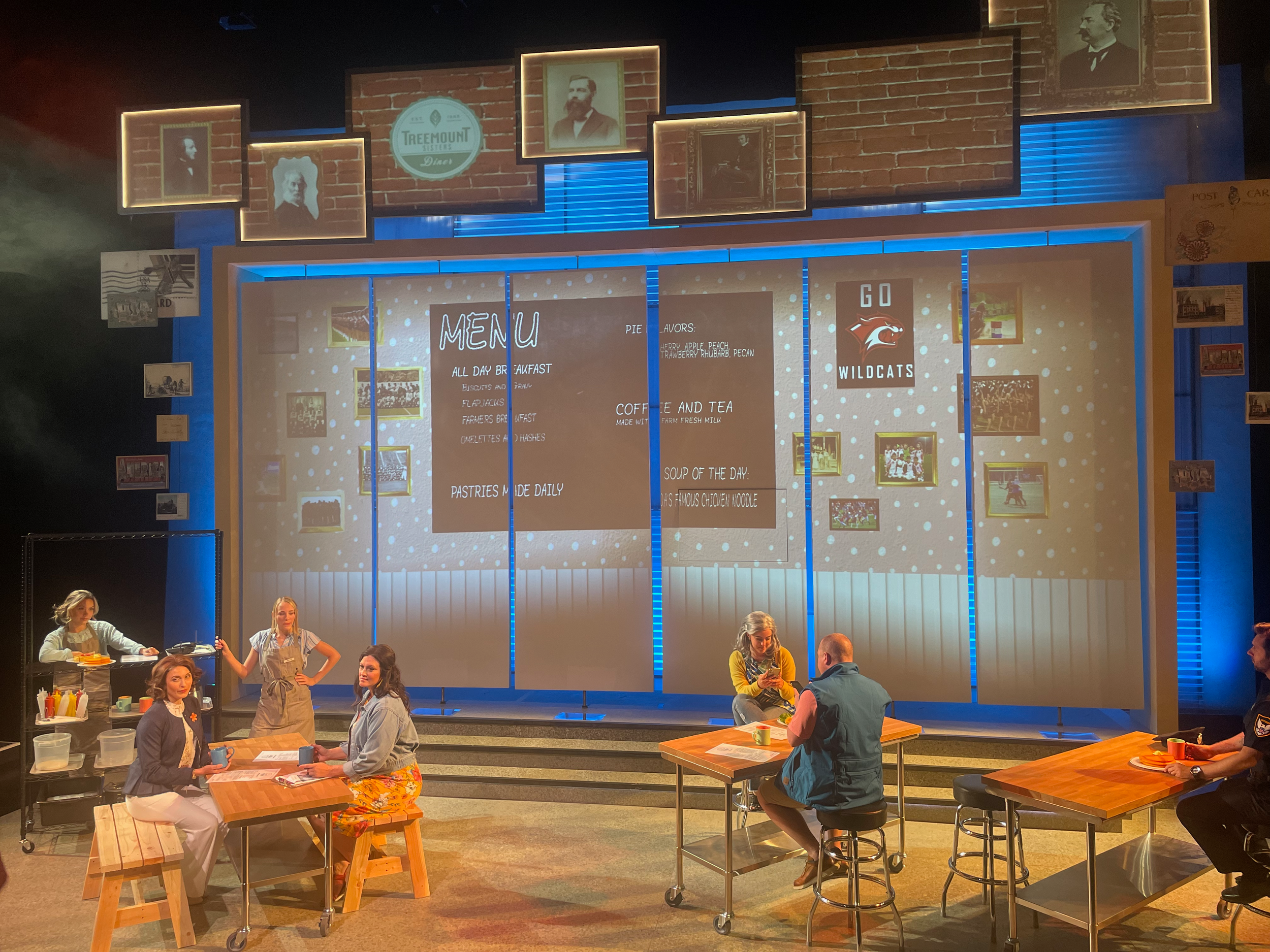 Cafe projection design for the world premiere musical “Postcard American Town”