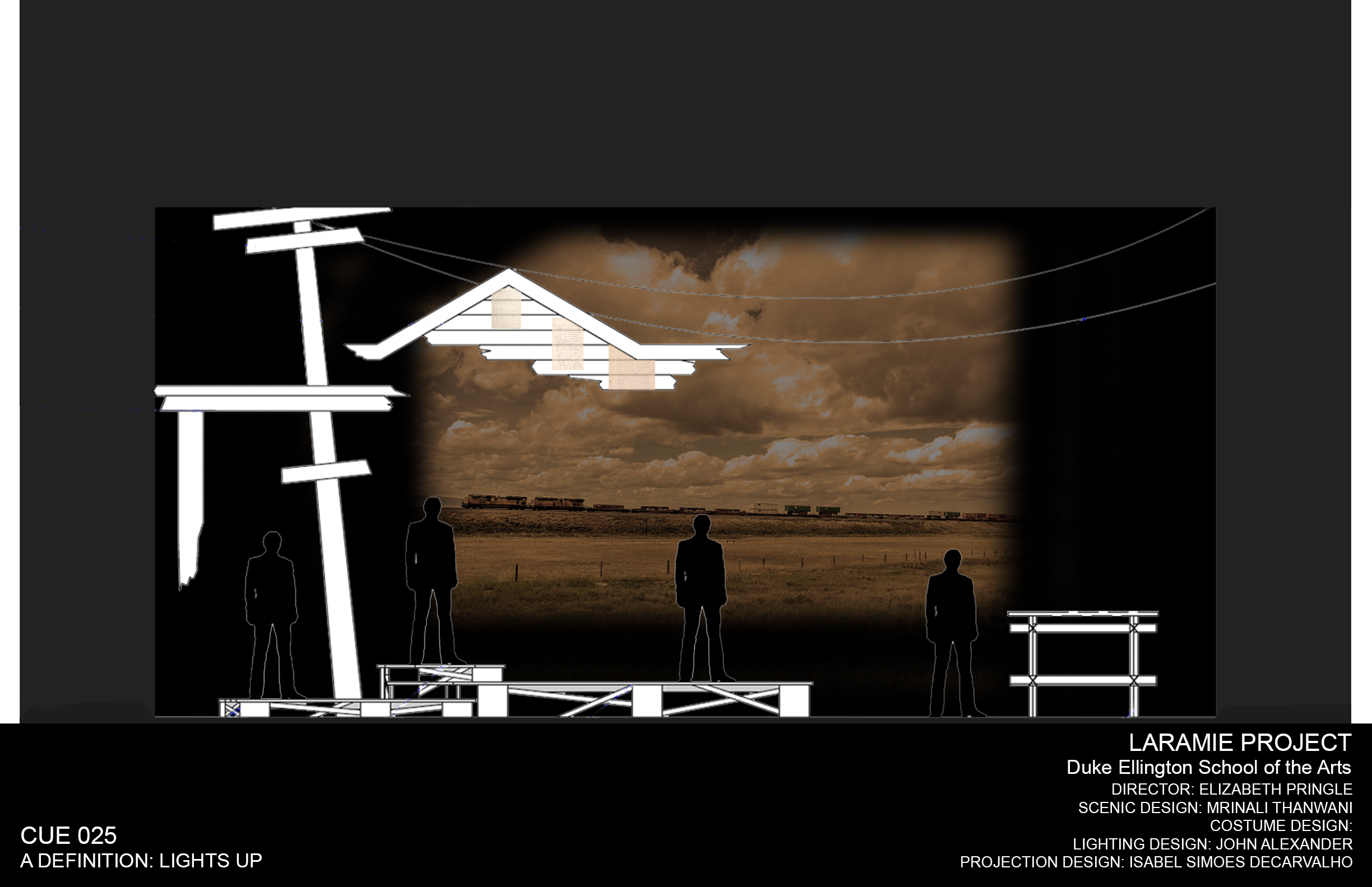 Rendering of a environment projection design cue for the world premiere musical “The Laramie Project,” done in Photoshop.