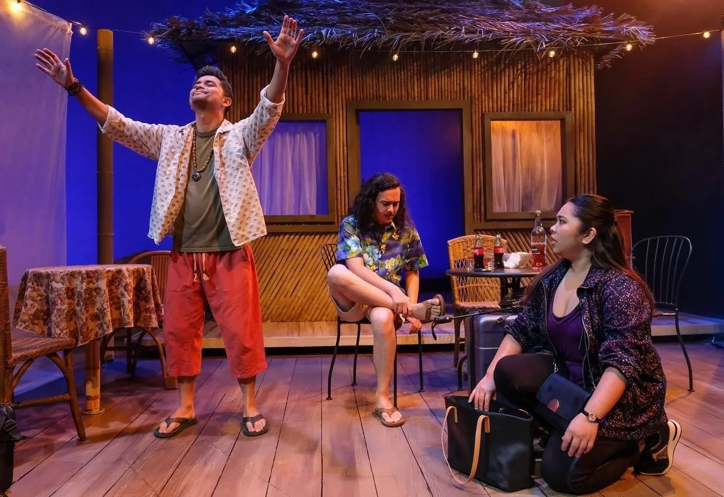 Close up of the bamboo bar set for the play “Bloodletting” by Boni Alvarez