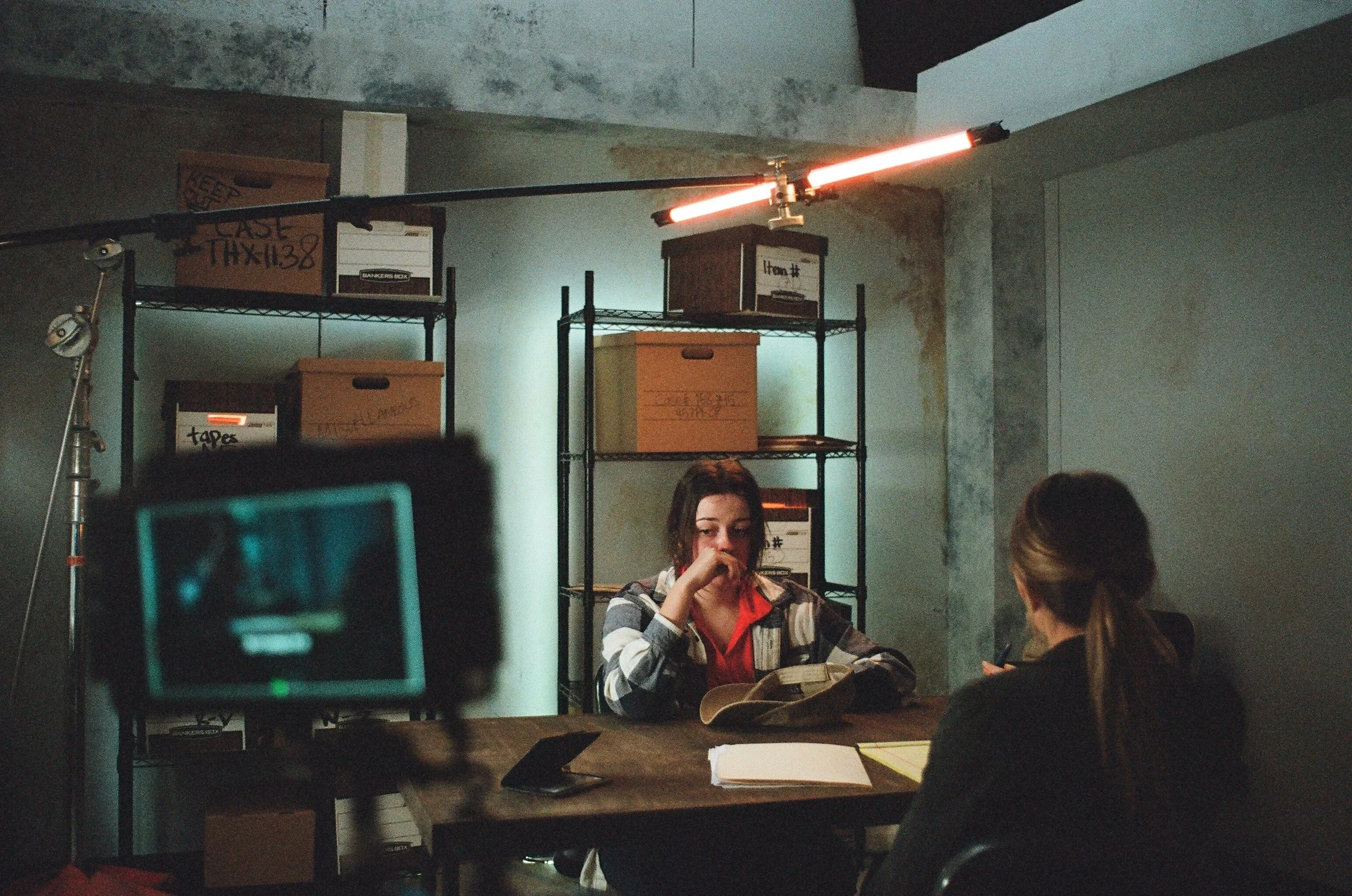 Behind the scenes filming in the studio set for the film “Wolf in Lamb’s Skin.”