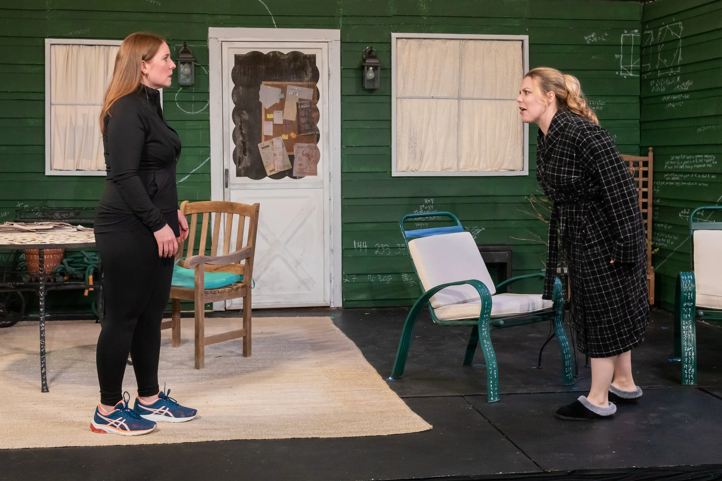 Claire and Catherine, two sisters, arguing on the set design for the play “Proof” by David Auburn