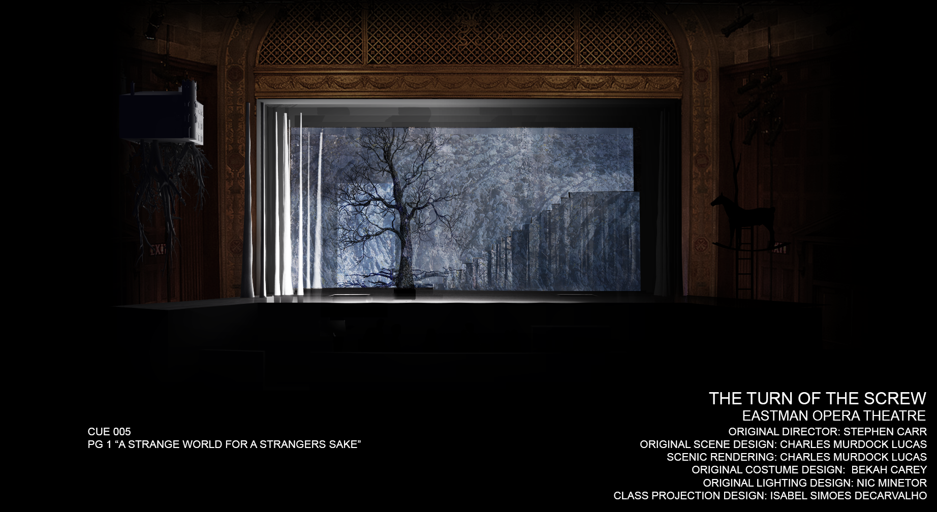 Photoshop rendering of a theoretical projection design for the opera “Turn of the Screw.”